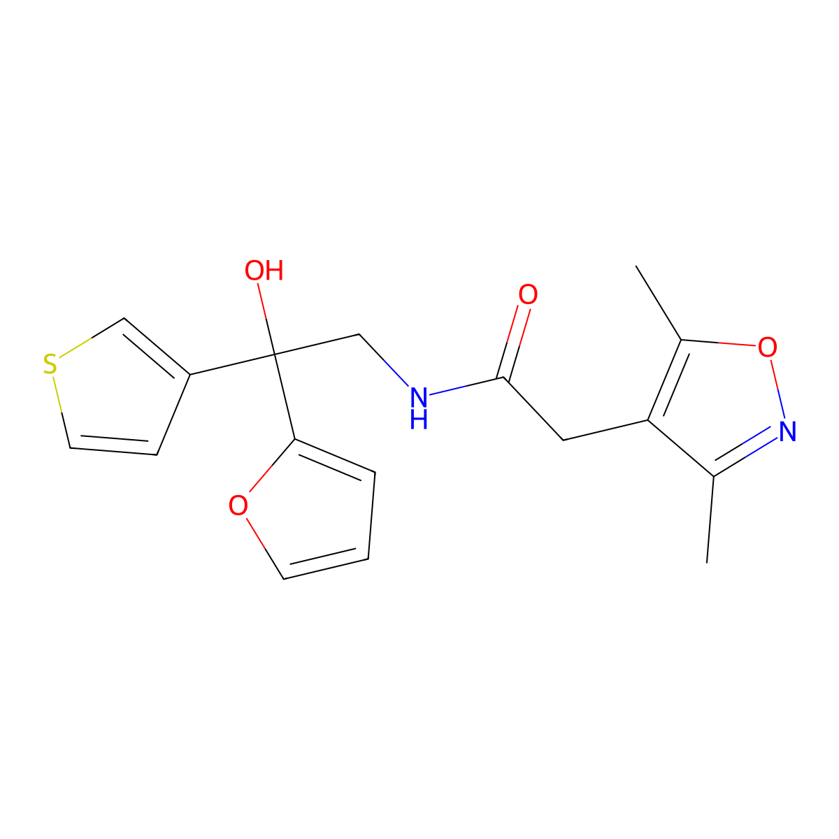 2-(3,5-dimethylisoxazol-4-yl)-N-(2-(furan-2-yl)-2-hydroxy-2-(thiophen-3-yl)ethyl)acetamide molecular structure, CAS 2034237-37-9