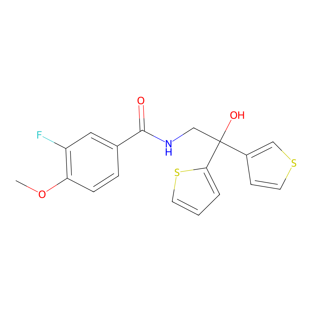 3-fluoro-N-[2-hydroxy-2-(thiophen-2-yl)-2-(thiophen-3-yl)ethyl]-4-methoxybenzamide molecular structure, CAS 2034237-47-1
