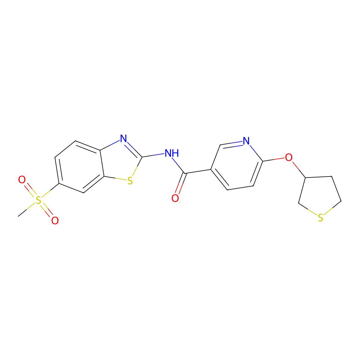 N-(6-(methylsulfonyl)benzo[d]thiazol-2-yl)-6-((tetrahydrothiophen-3-yl)oxy)nicotinamide molecular structure, CAS 2034237-50-6