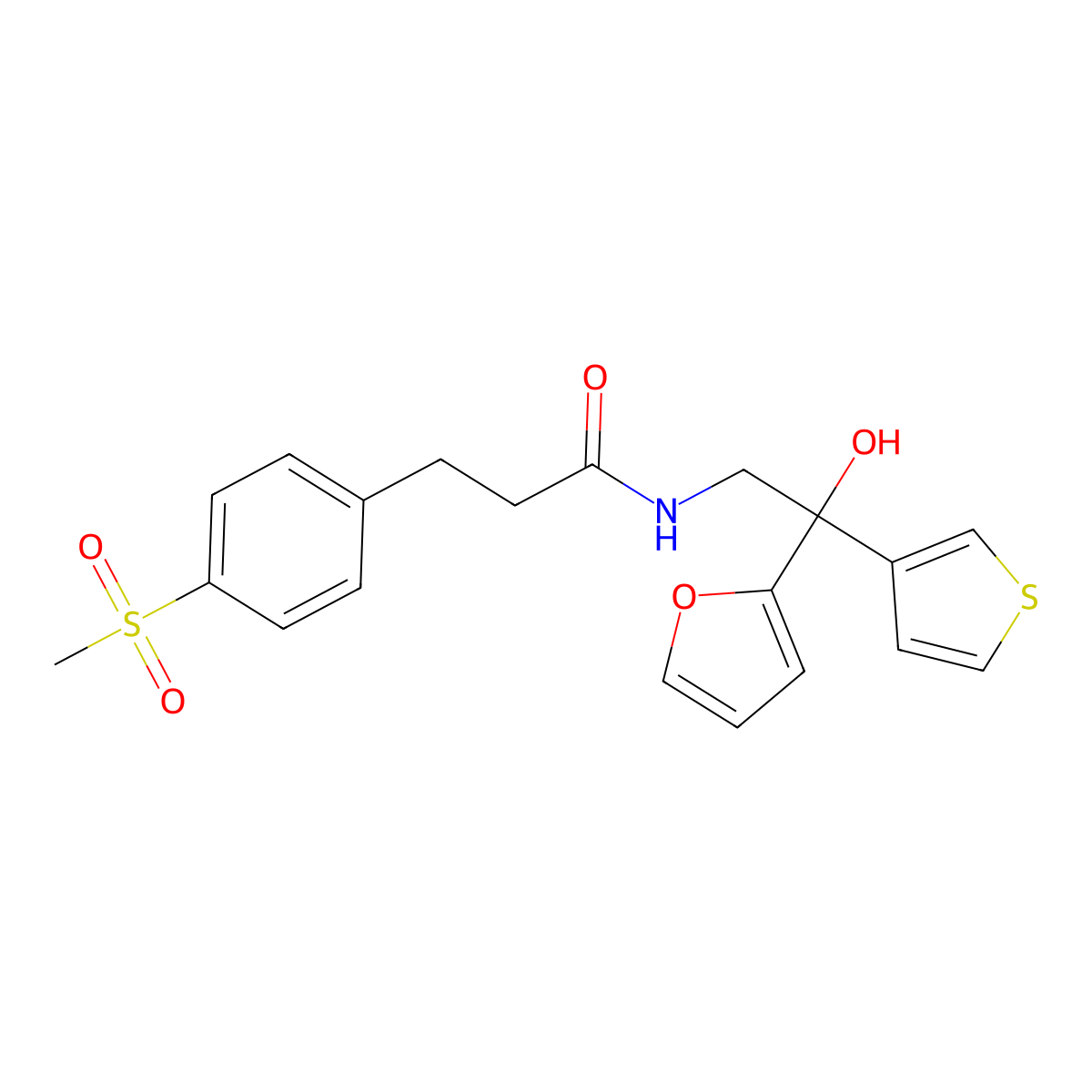 N-(2-(furan-2-yl)-2-hydroxy-2-(thiophen-3-yl)ethyl)-3-(4-(methylsulfonyl)phenyl)propanamide molecular structure, CAS 2034237-51-7
