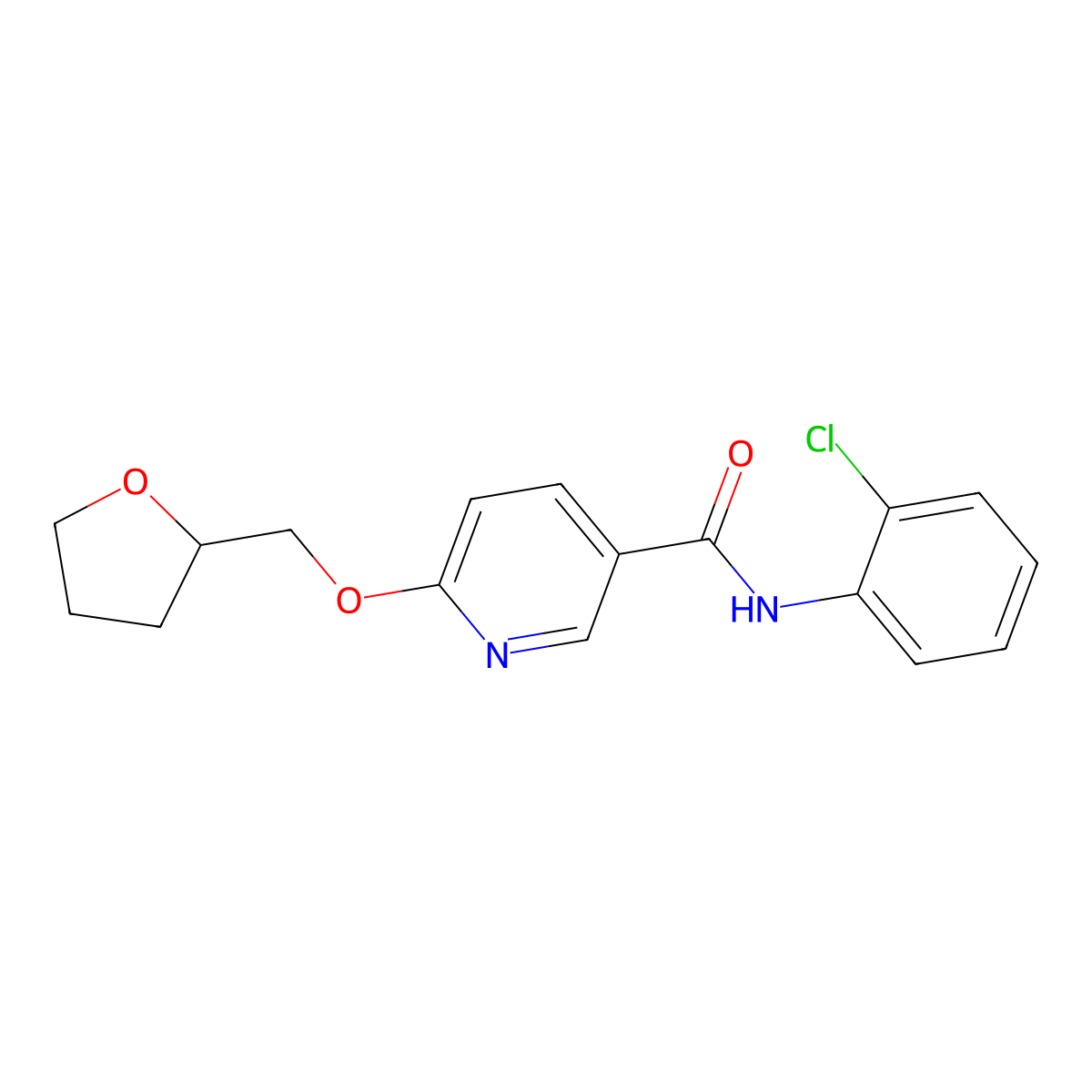 N-(2-chlorophenyl)-6-((tetrahydrofuran-2-yl)methoxy)nicotinamide molecular structure, CAS 2034237-52-8
