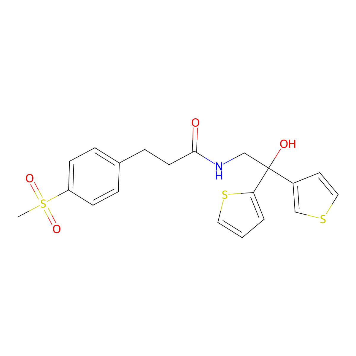 N-(2-hydroxy-2-(thiophen-2-yl)-2-(thiophen-3-yl)ethyl)-3-(4-(methylsulfonyl)phenyl)propanamide molecular structure, CAS 2034237-53-9