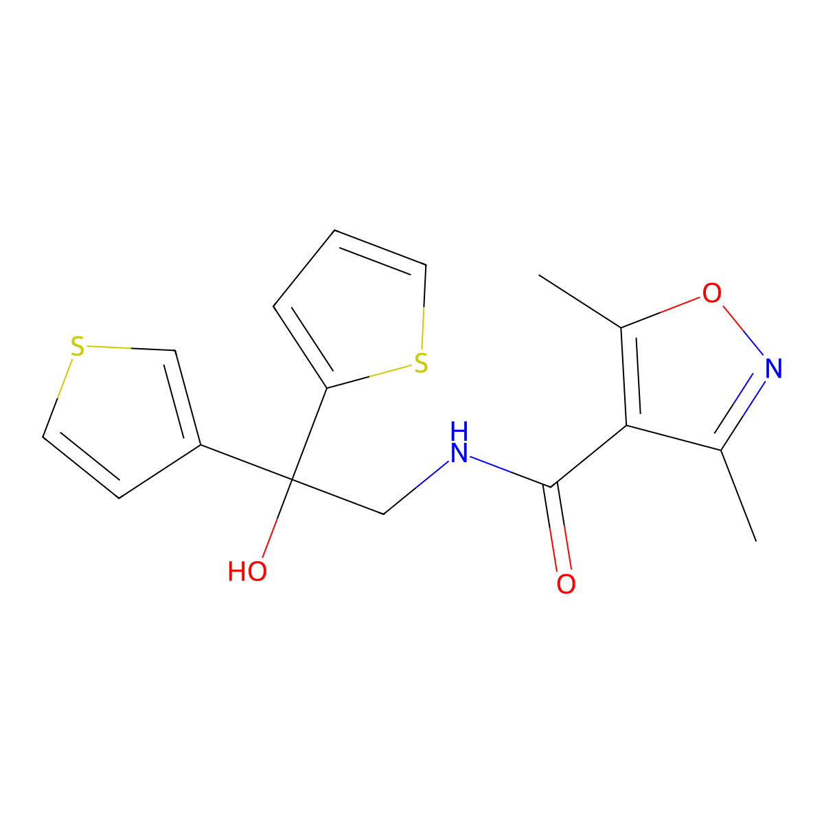 N-(2-hydroxy-2-(thiophen-2-yl)-2-(thiophen-3-yl)ethyl)-3,5-dimethylisoxazole-4-carboxamide molecular structure, CAS 2034237-61-9