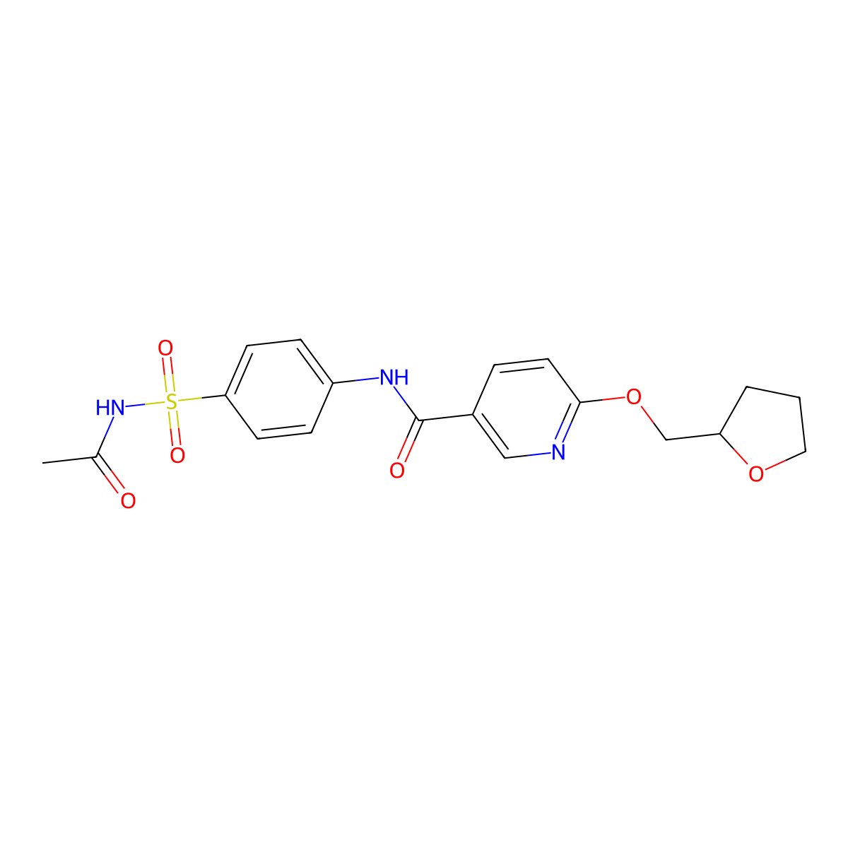 N-(4-(N-acetylsulfamoyl)phenyl)-6-((tetrahydrofuran-2-yl)methoxy)nicotinamide molecular structure, CAS 2034237-62-0