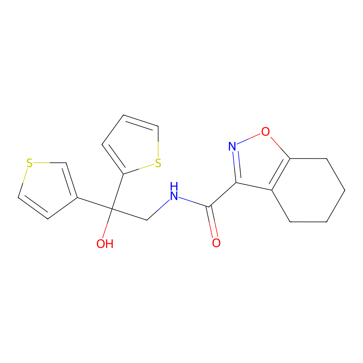 N-(2-hydroxy-2-(thiophen-2-yl)-2-(thiophen-3-yl)ethyl)-4,5,6,7-tetrahydrobenzo[d]isoxazole-3-carboxamide molecular structure, CAS 2034237-65-3