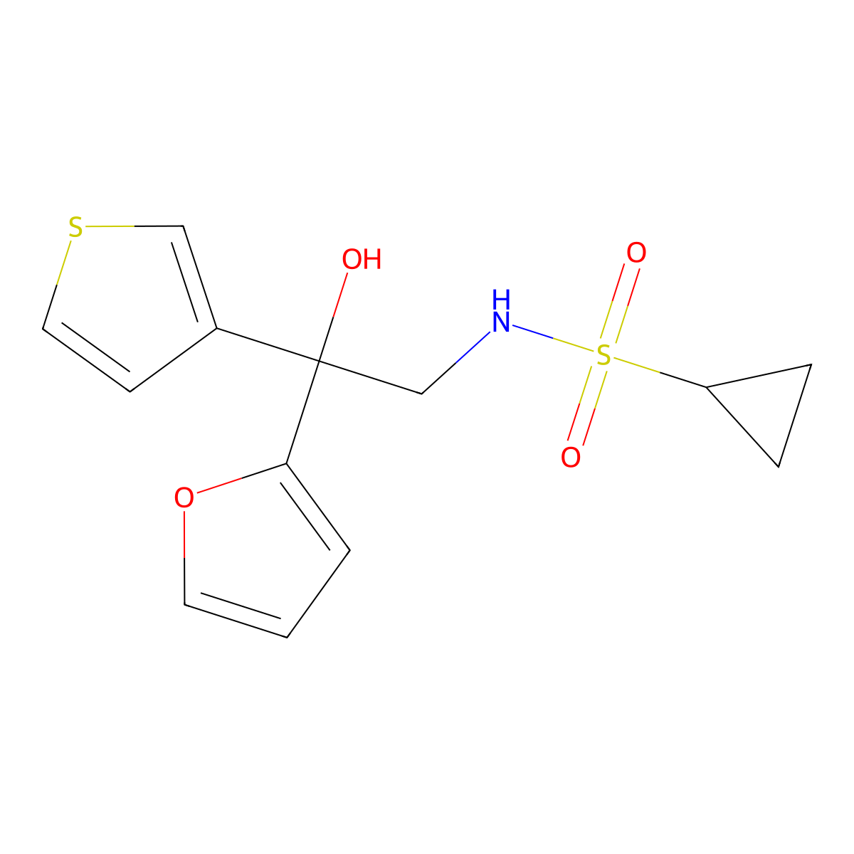 N-[2-(furan-2-yl)-2-hydroxy-2-(thiophen-3-yl)ethyl]cyclopropanesulfonamide molecular structure, CAS 2034237-68-6