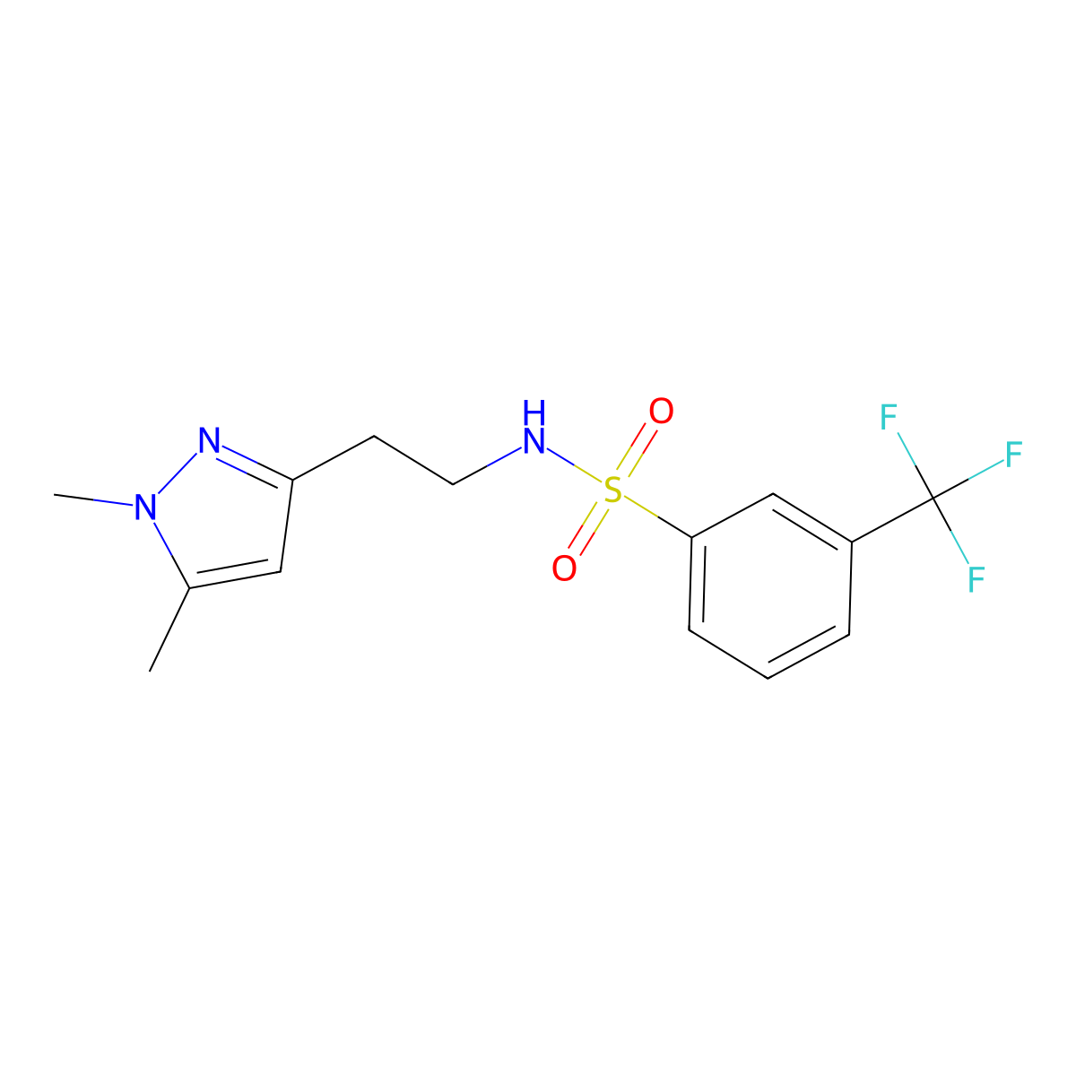 N-(2-(1,5-dimethyl-1H-pyrazol-3-yl)ethyl)-3-(trifluoromethyl)benzenesulfonamide molecular structure, CAS 2034237-71-1