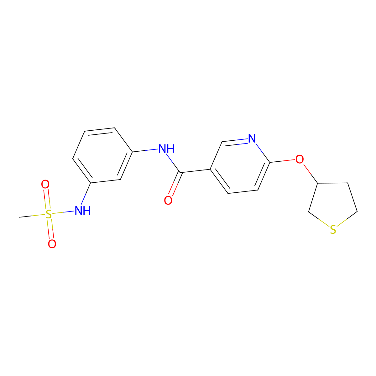 N-(3-methanesulfonamidophenyl)-6-(thiolan-3-yloxy)pyridine-3-carboxamide molecular structure, CAS 2034237-73-3