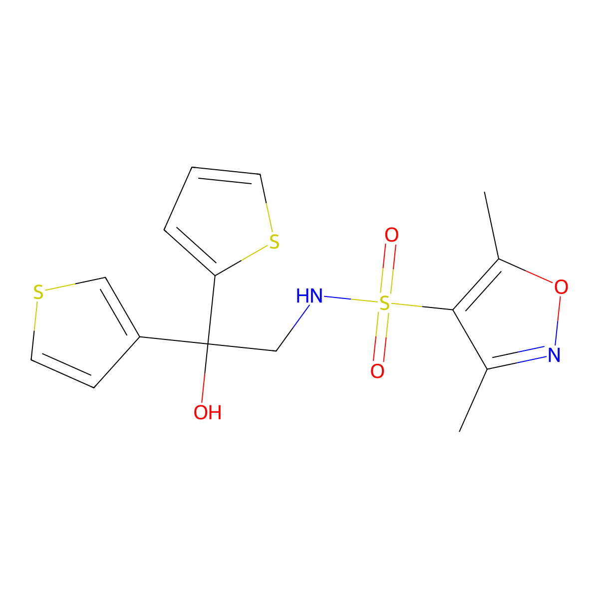 N-(2-hydroxy-2-(thiophen-2-yl)-2-(thiophen-3-yl)ethyl)-3,5-dimethylisoxazole-4-sulfonamide molecular structure, CAS 2034237-75-5