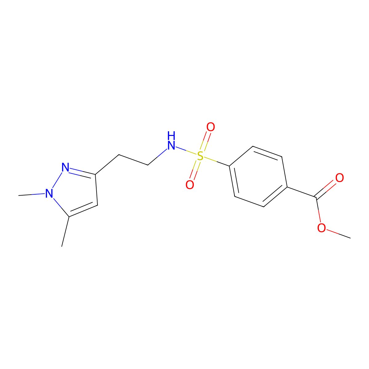 methyl 4-(N-(2-(1,5-dimethyl-1H-pyrazol-3-yl)ethyl)sulfamoyl)benzoate molecular structure, CAS 2034237-82-4