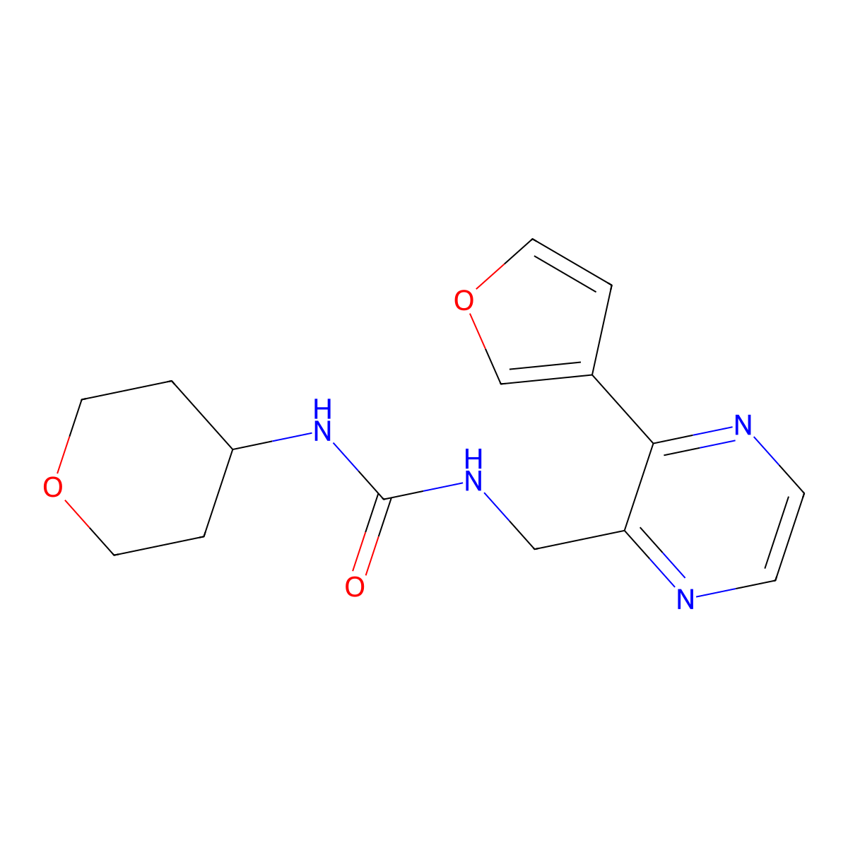 1-((3-(furan-3-yl)pyrazin-2-yl)methyl)-3-(tetrahydro-2H-pyran-4-yl)urea molecular structure, CAS 2034237-84-6