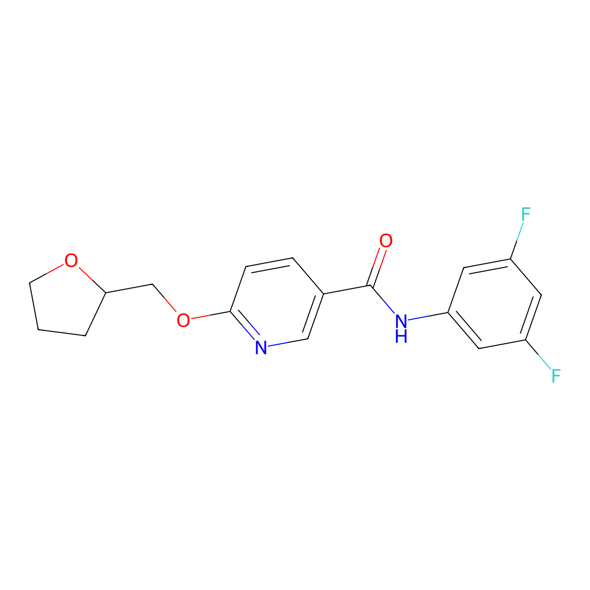 N-(3,5-difluorophenyl)-6-((tetrahydrofuran-2-yl)methoxy)nicotinamide molecular structure, CAS 2034237-89-1