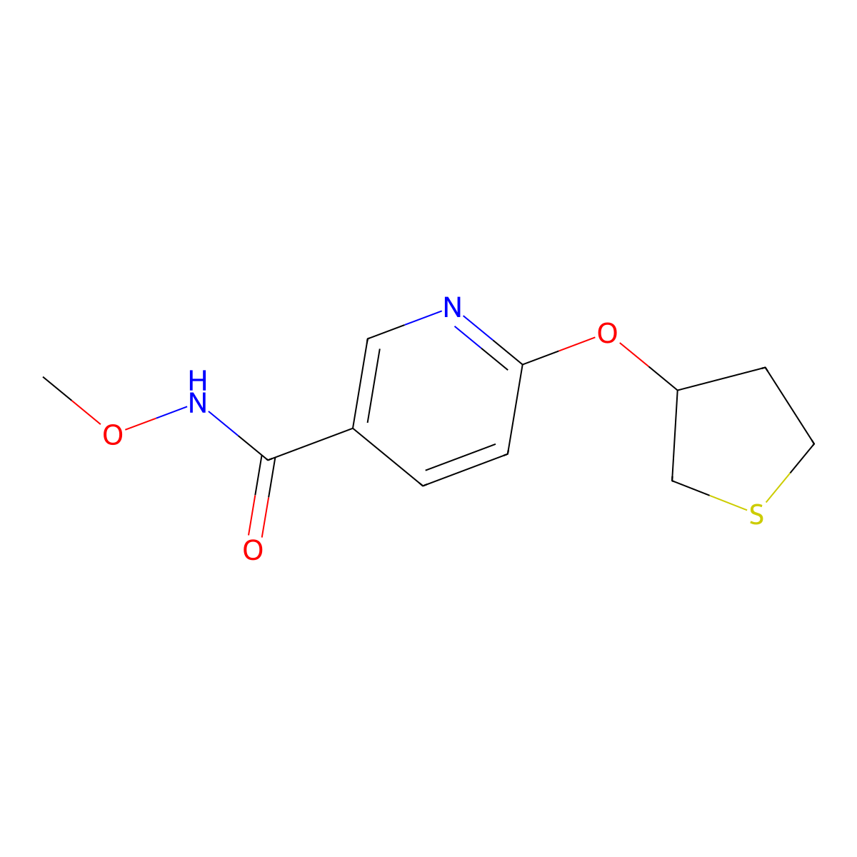 N-methoxy-6-((tetrahydrothiophen-3-yl)oxy)nicotinamide molecular structure, CAS 2034237-90-4
