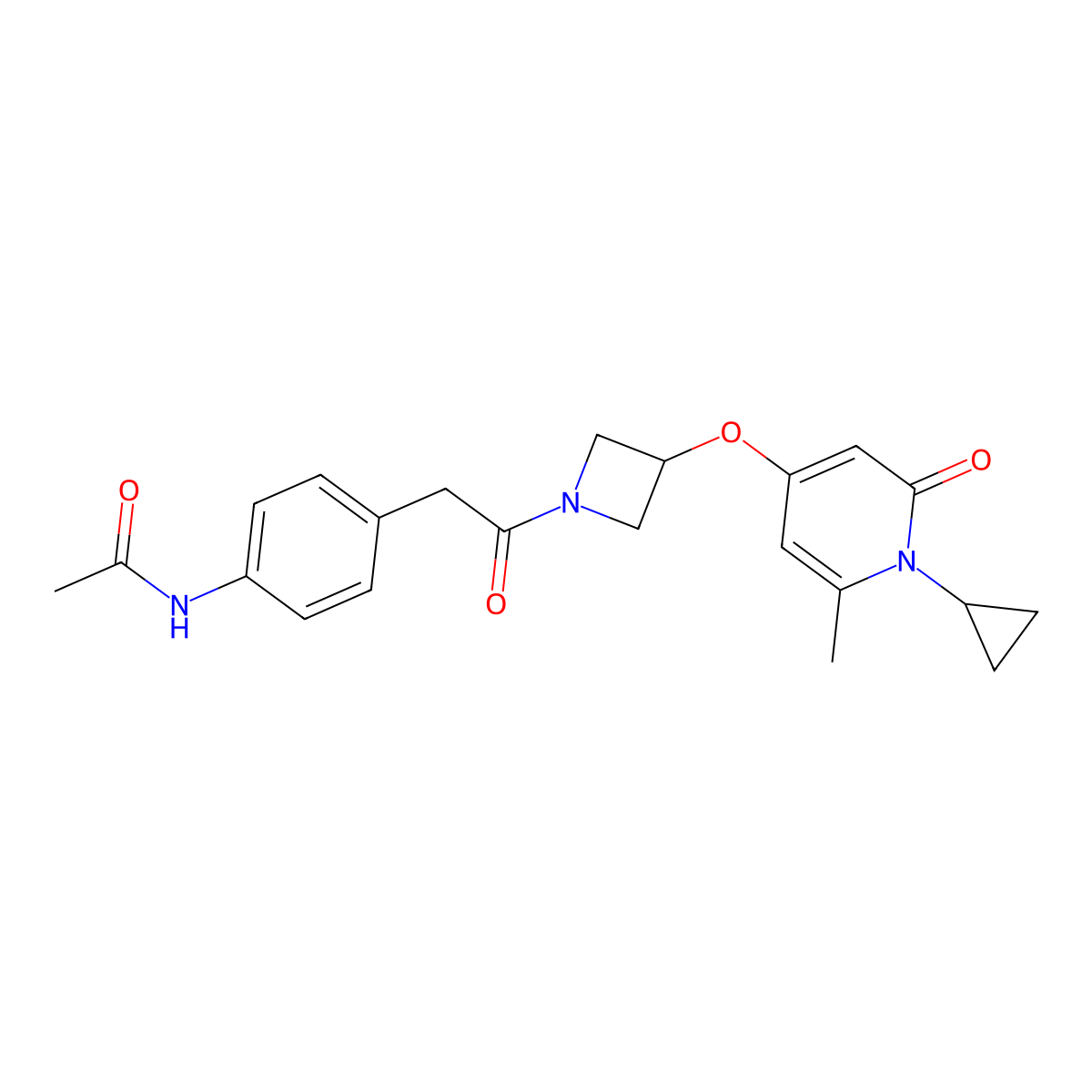 N-(4-(2-(3-((1-cyclopropyl-6-methyl-2-oxo-1,2-dihydropyridin-4-yl)oxy)azetidin-1-yl)-2-oxoethyl)phenyl)acetamide molecular structure, CAS 2034237-91-5