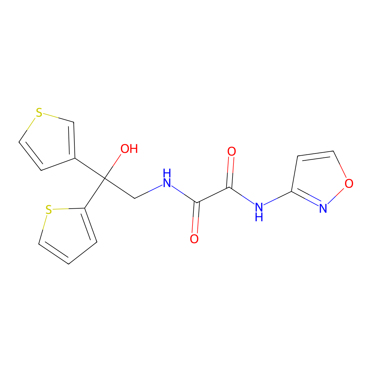 N1-(2-hydroxy-2-(thiophen-2-yl)-2-(thiophen-3-yl)ethyl)-N2-(isoxazol-3-yl)oxalamide molecular structure, CAS 2034237-96-0