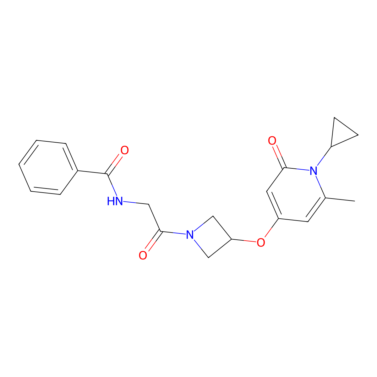 N-(2-{3-[(1-cyclopropyl-6-methyl-2-oxo-1,2-dihydropyridin-4-yl)oxy]azetidin-1-yl}-2-oxoethyl)benzamide molecular structure, CAS 2034238-06-5