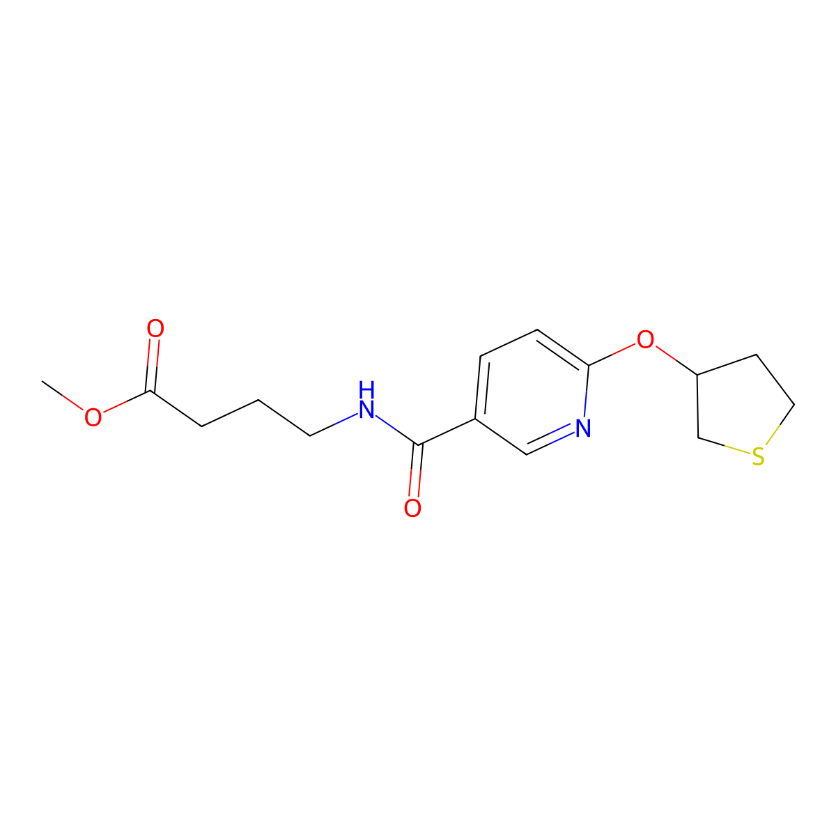 Methyl 4-(6-((tetrahydrothiophen-3-yl)oxy)nicotinamido)butanoate molecular structure, CAS 2034238-09-8