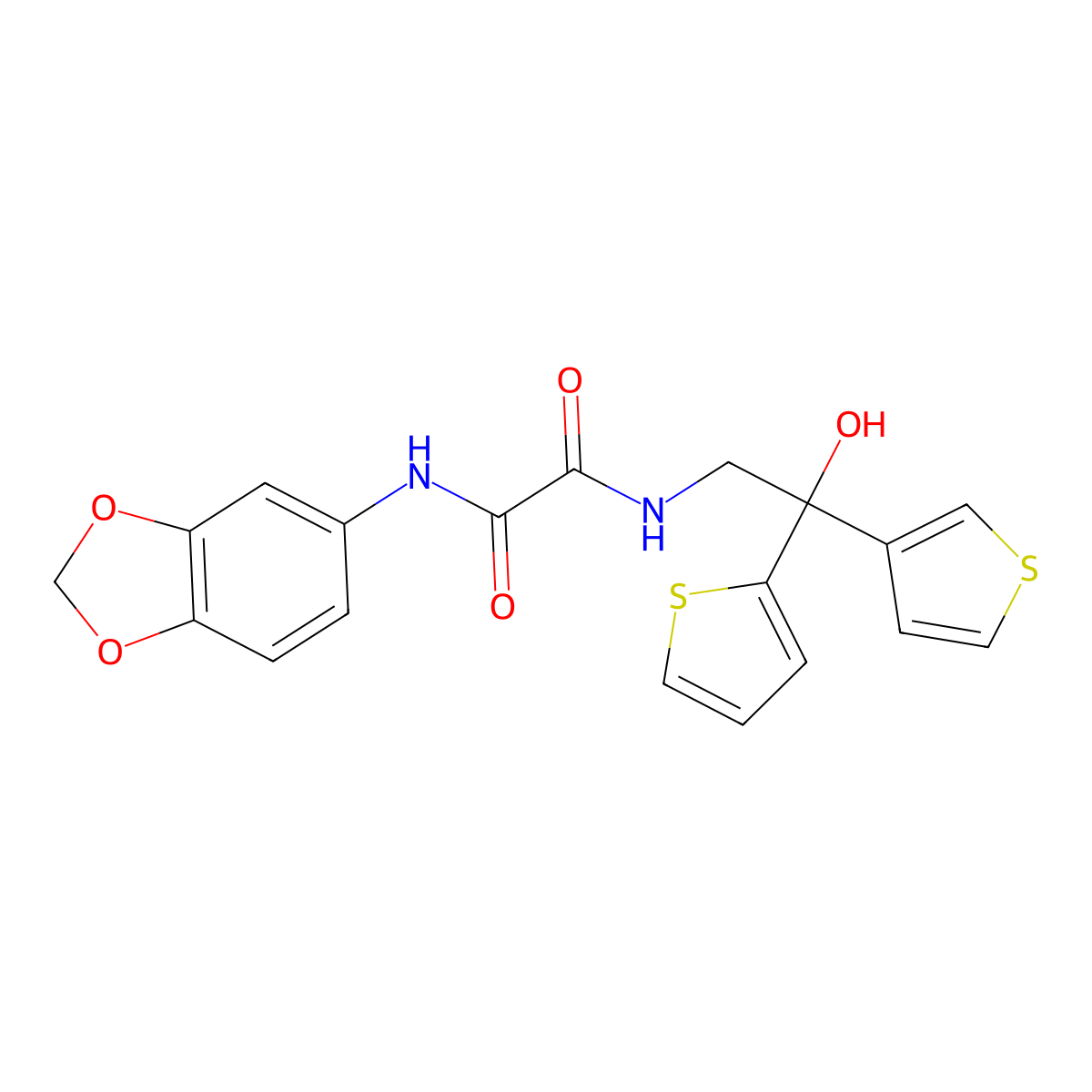 N1-(benzo[d][1,3]dioxol-5-yl)-N2-(2-hydroxy-2-(thiophen-2-yl)-2-(thiophen-3-yl)ethyl)oxalamide molecular structure, CAS 2034238-12-3