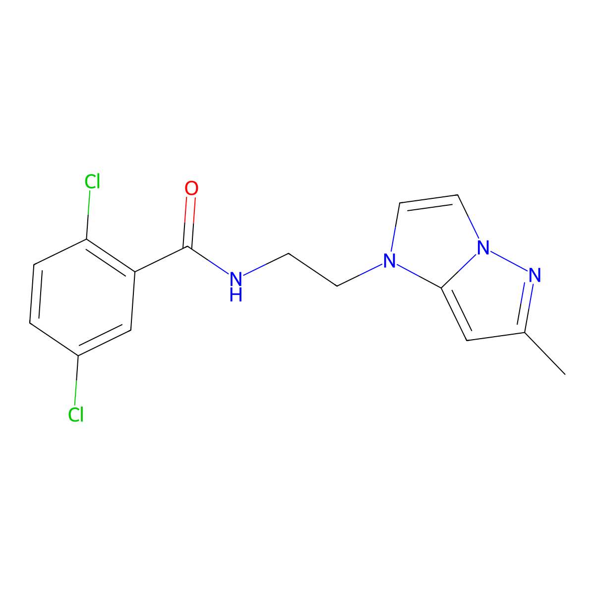 2,5-dichloro-N-(2-(6-methyl-1H-imidazo[1,2-b]pyrazol-1-yl)ethyl)benzamide molecular structure, CAS 2034238-13-4