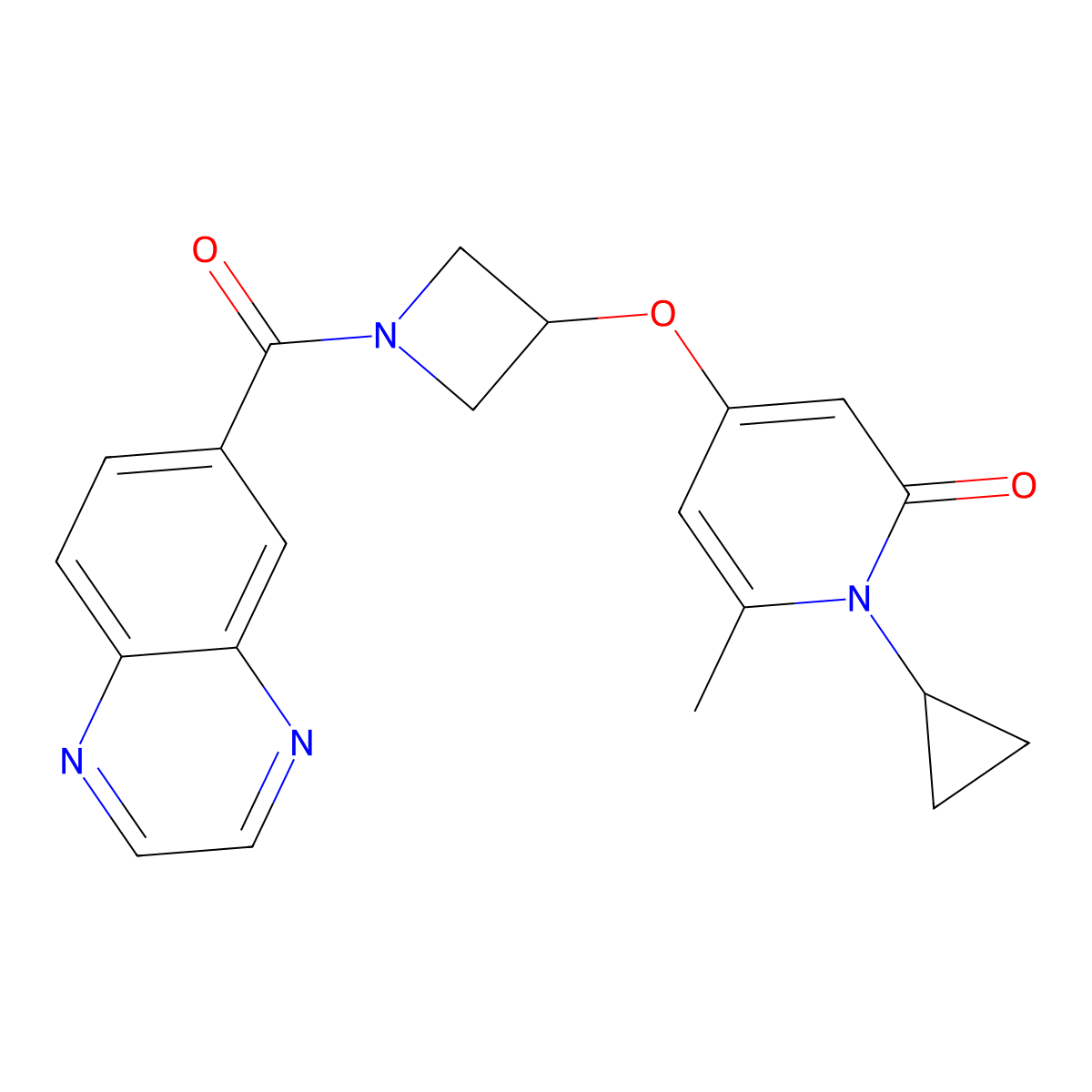 1-cyclopropyl-6-methyl-4-((1-(quinoxaline-6-carbonyl)azetidin-3-yl)oxy)pyridin-2(1H)-one molecular structure, CAS 2034238-14-5