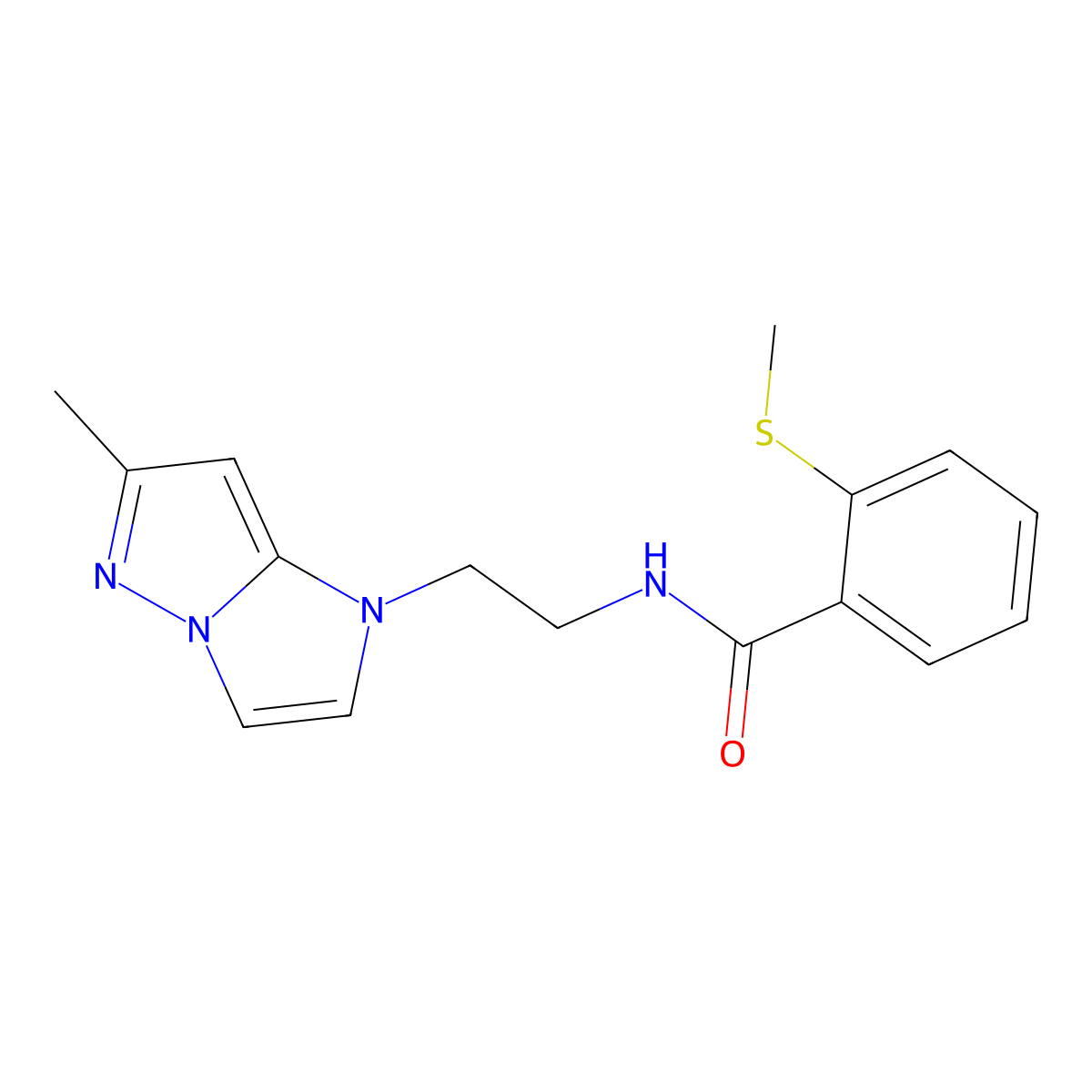 N-(2-(6-methyl-1H-imidazo[1,2-b]pyrazol-1-yl)ethyl)-2-(methylthio)benzamide molecular structure, CAS 2034238-21-4