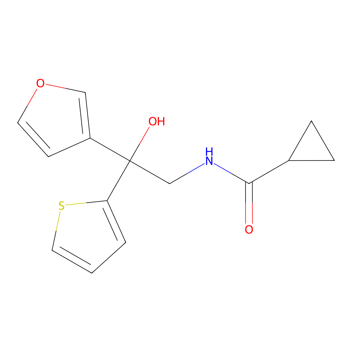 N-[2-(furan-3-yl)-2-hydroxy-2-(thiophen-2-yl)ethyl]cyclopropanecarboxamide molecular structure, CAS 2034238-23-6