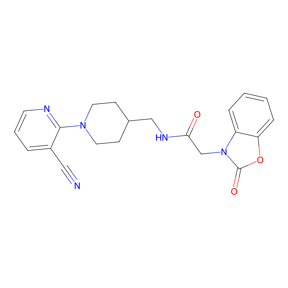 N-((1-(3-cyanopyridin-2-yl)piperidin-4-yl)methyl)-2-(2-oxobenzo[d]oxazol-3(2H)-yl)acetamide molecular structure, CAS 2034238-24-7