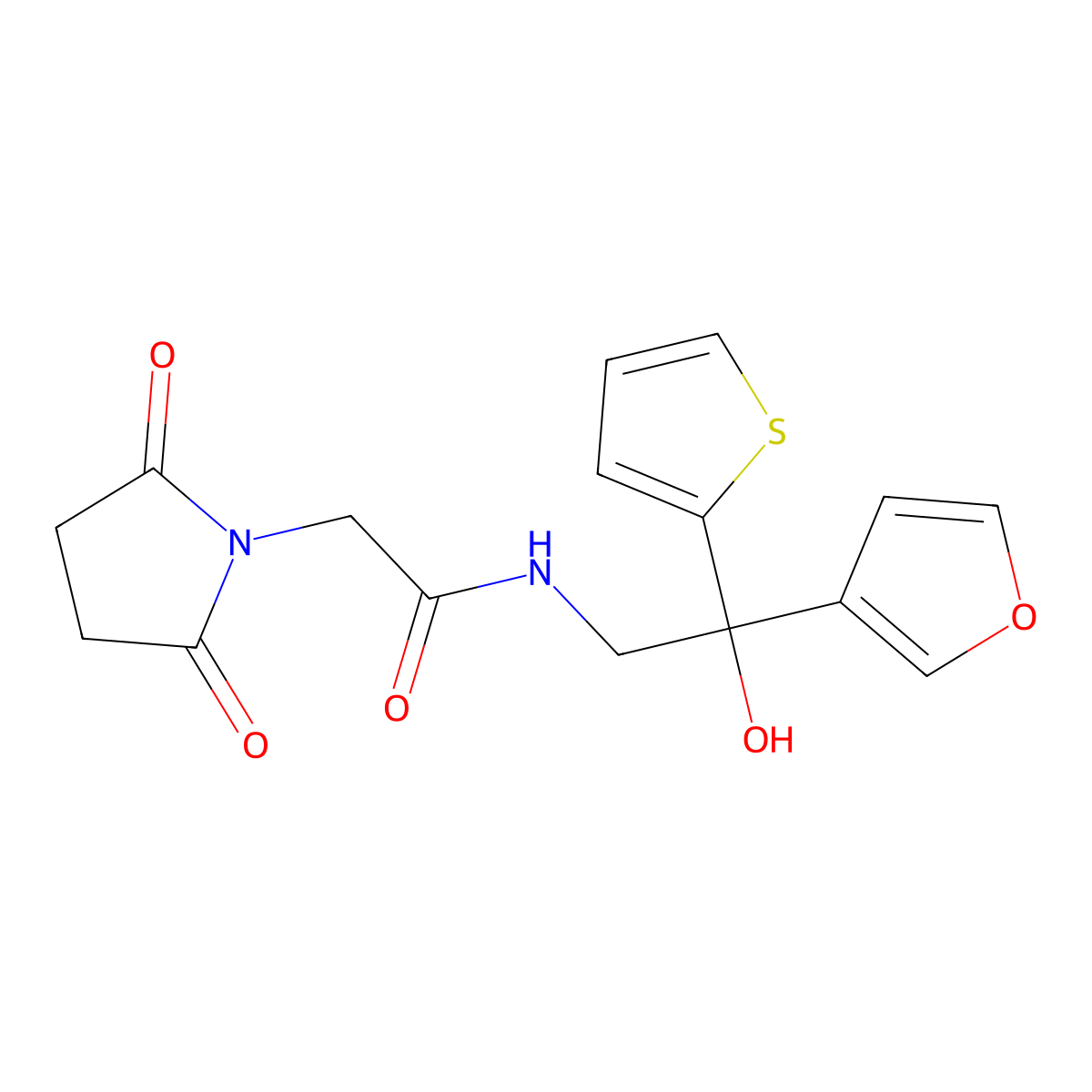 2-(2,5-dioxopyrrolidin-1-yl)-N-[2-(furan-3-yl)-2-hydroxy-2-(thiophen-2-yl)ethyl]acetamide molecular structure, CAS 2034238-31-6