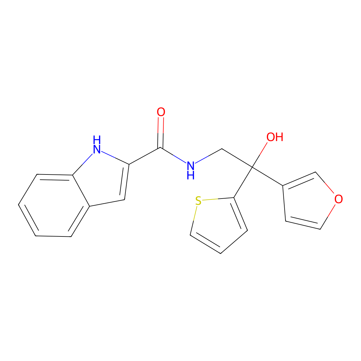 N-[2-(furan-3-yl)-2-hydroxy-2-(thiophen-2-yl)ethyl]-1H-indole-2-carboxamide molecular structure, CAS 2034238-36-1