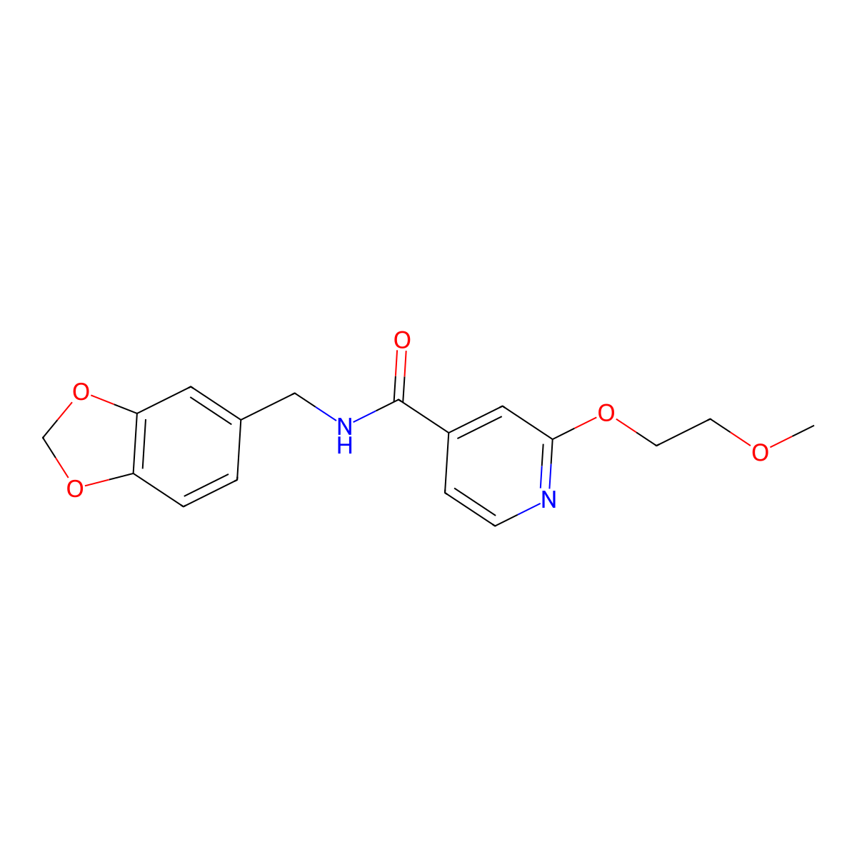 N-(benzo[d][1,3]dioxol-5-ylmethyl)-2-(2-methoxyethoxy)isonicotinamide molecular structure, CAS 2034238-37-2