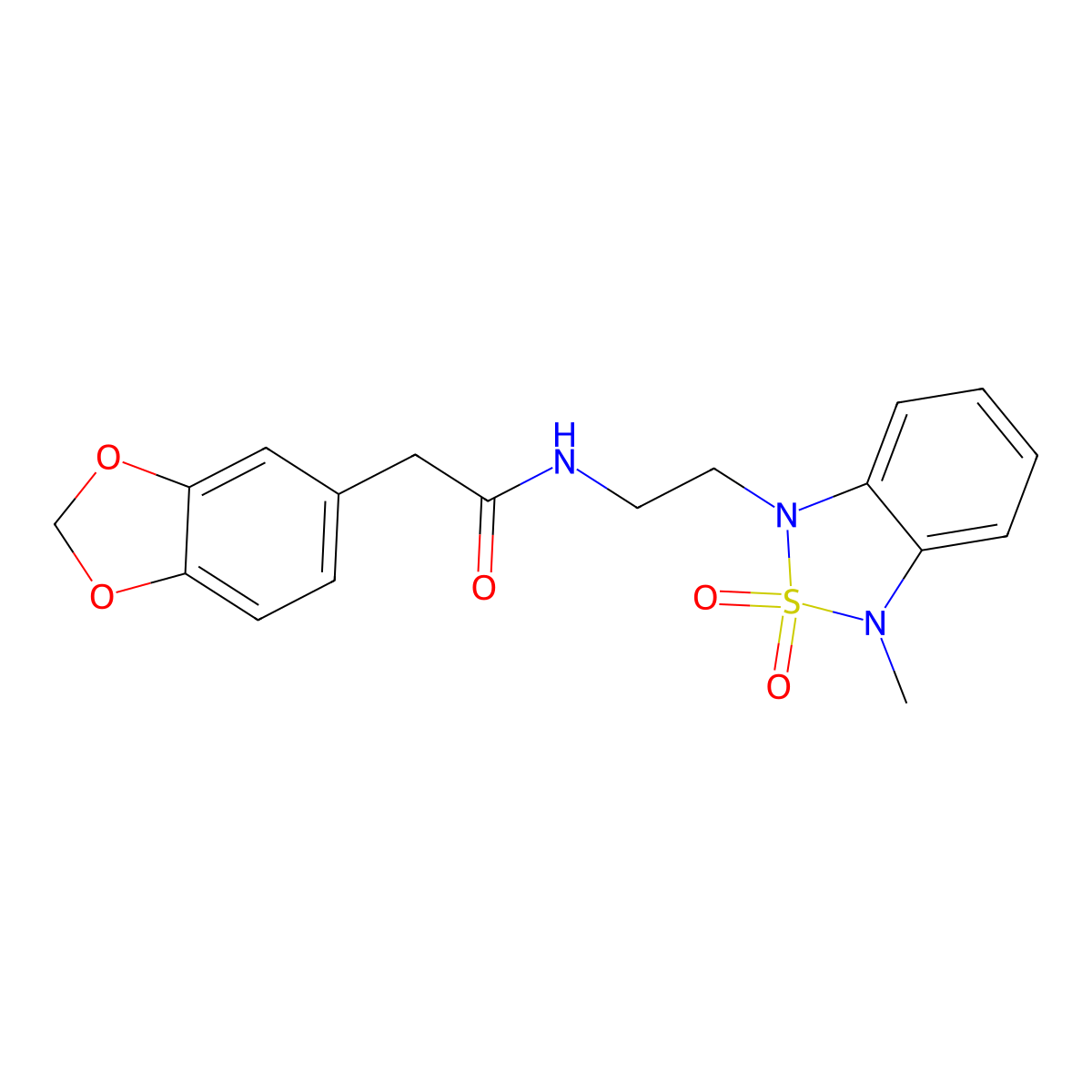 2-(benzo[d][1,3]dioxol-5-yl)-N-(2-(3-methyl-2,2-dioxidobenzo[c][1,2,5]thiadiazol-1(3H)-yl)ethyl)acetamide molecular structure, CAS 2034238-38-3