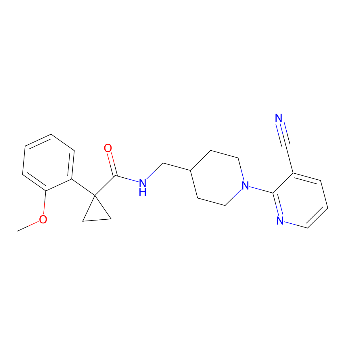 N-((1-(3-cyanopyridin-2-yl)piperidin-4-yl)methyl)-1-(2-methoxyphenyl)cyclopropanecarboxamide molecular structure, CAS 2034238-41-8