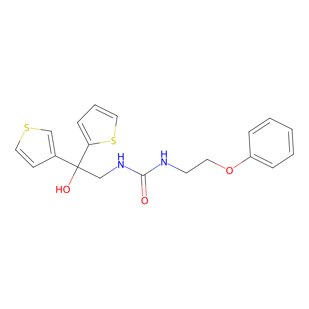 1-(2-Hydroxy-2-(thiophen-2-yl)-2-(thiophen-3-yl)ethyl)-3-(2-phenoxyethyl)urea molecular structure, CAS 2034238-42-9