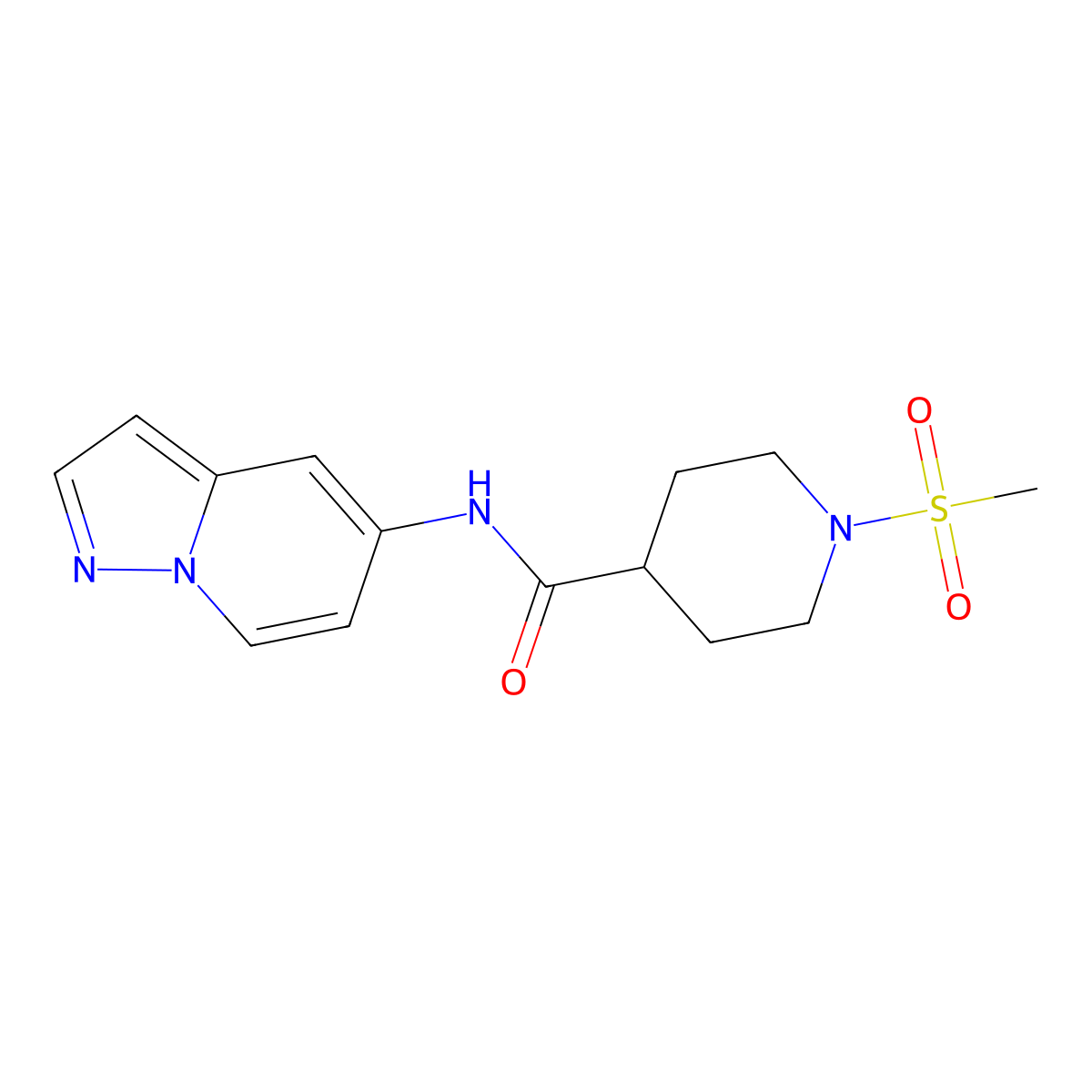 1-(methylsulfonyl)-N-(pyrazolo[1,5-a]pyridin-5-yl)piperidine-4-carboxamide molecular structure, CAS 2034238-44-1