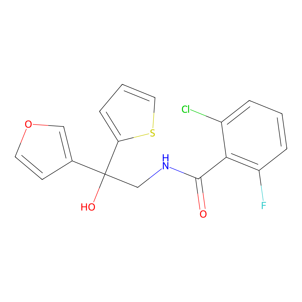2-chloro-6-fluoro-N-[2-(furan-3-yl)-2-hydroxy-2-(thiophen-2-yl)ethyl]benzamide molecular structure, CAS 2034238-47-4