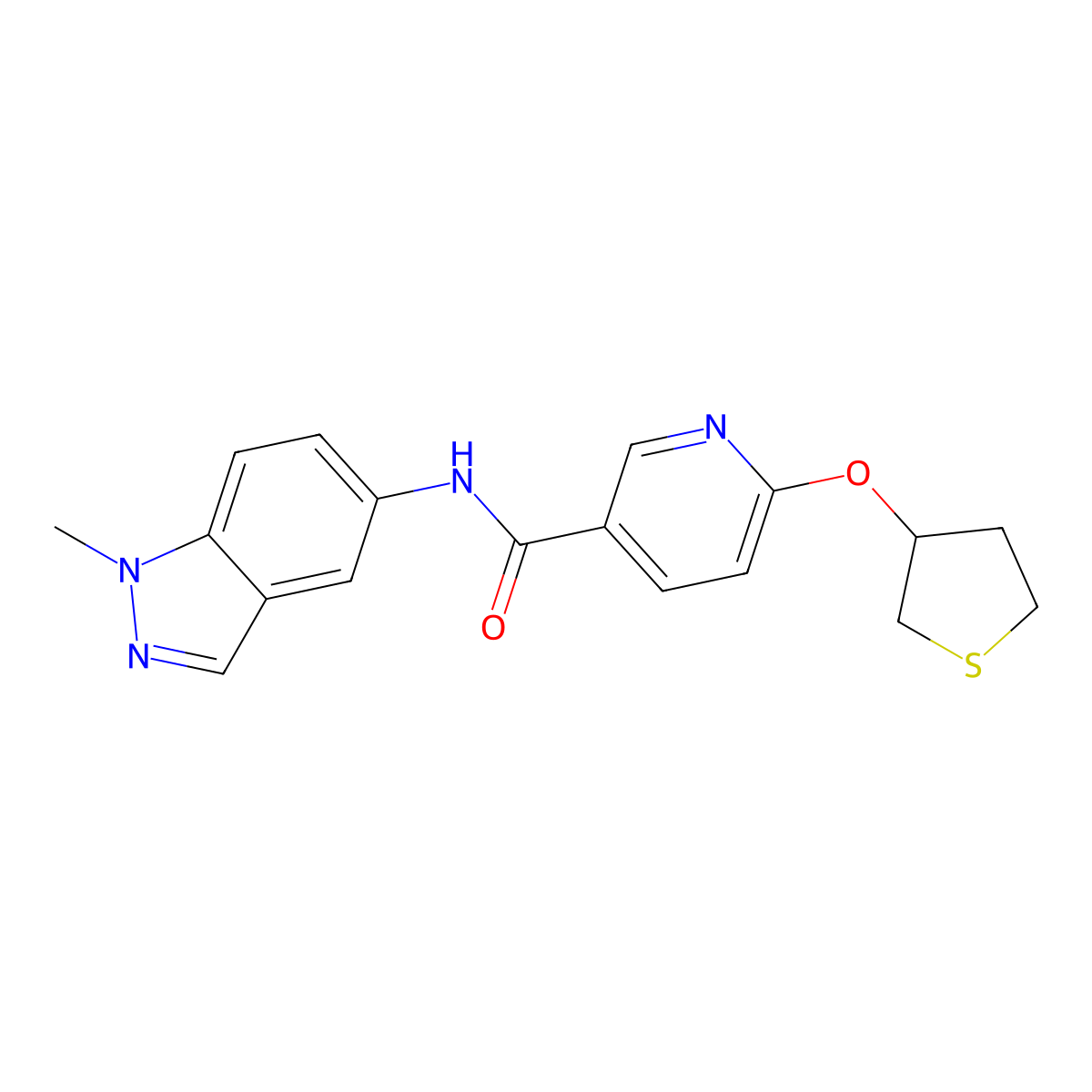 N-(1-methyl-1H-indazol-5-yl)-6-((tetrahydrothiophen-3-yl)oxy)nicotinamide molecular structure, CAS 2034238-48-5