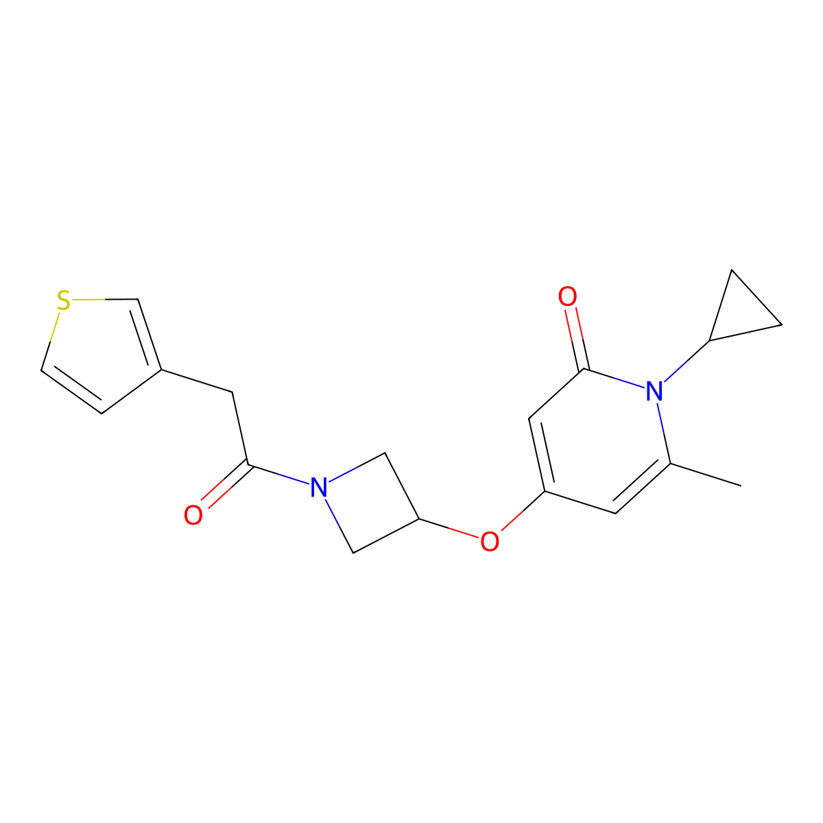1-cyclopropyl-6-methyl-4-((1-(2-(thiophen-3-yl)acetyl)azetidin-3-yl)oxy)pyridin-2(1H)-one molecular structure, CAS 2034238-49-6