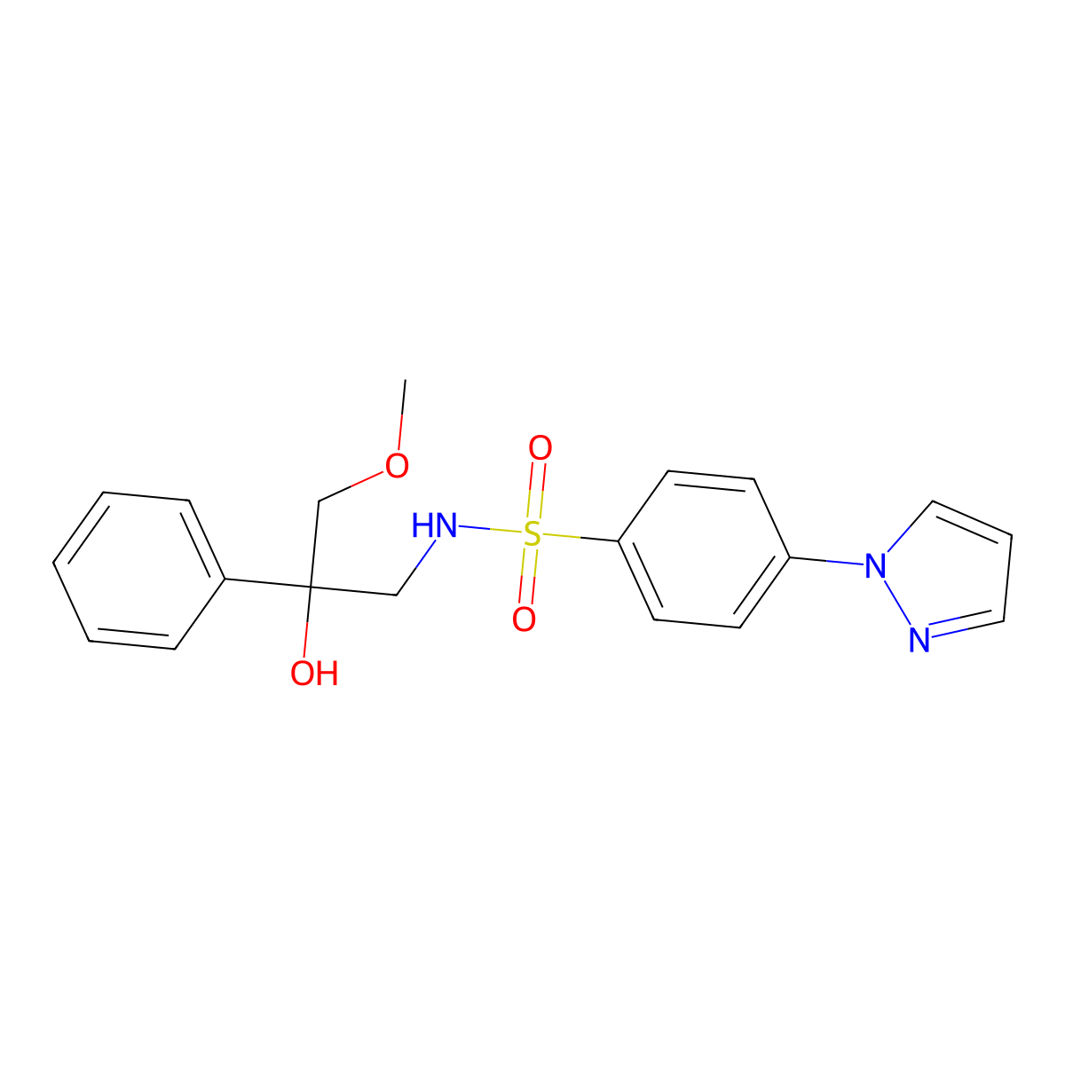 N-(2-hydroxy-3-methoxy-2-phenylpropyl)-4-(1H-pyrazol-1-yl)benzenesulfonamide molecular structure, CAS 2034238-51-0