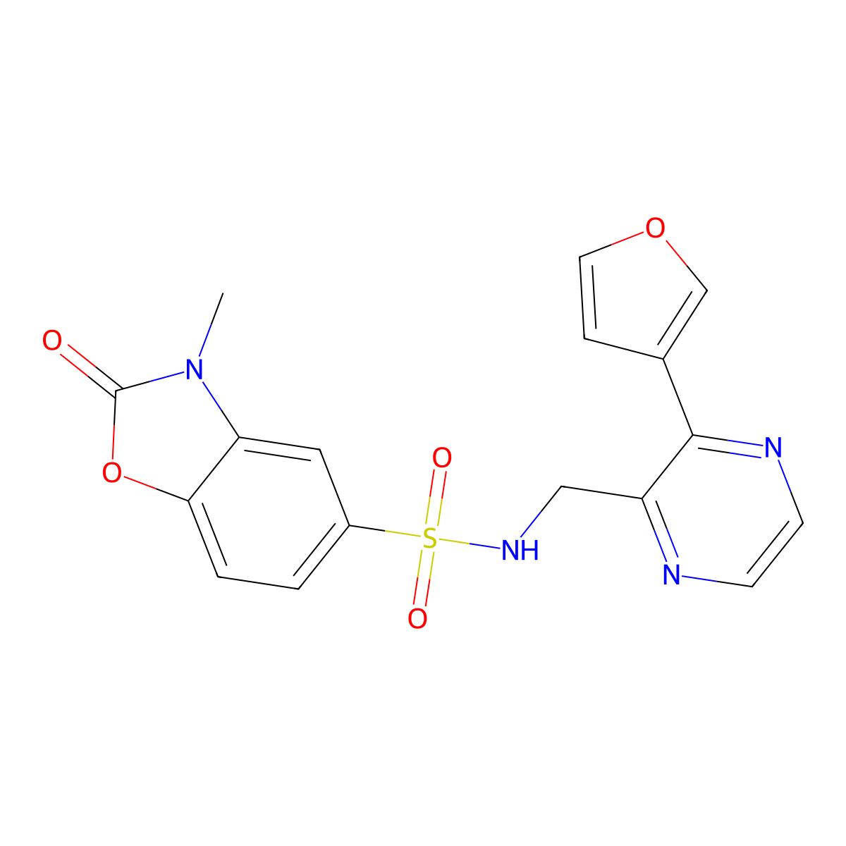 N-((3-(furan-3-yl)pyrazin-2-yl)methyl)-3-methyl-2-oxo-2,3-dihydrobenzo[d]oxazole-5-sulfonamide molecular structure, CAS 2034238-54-3