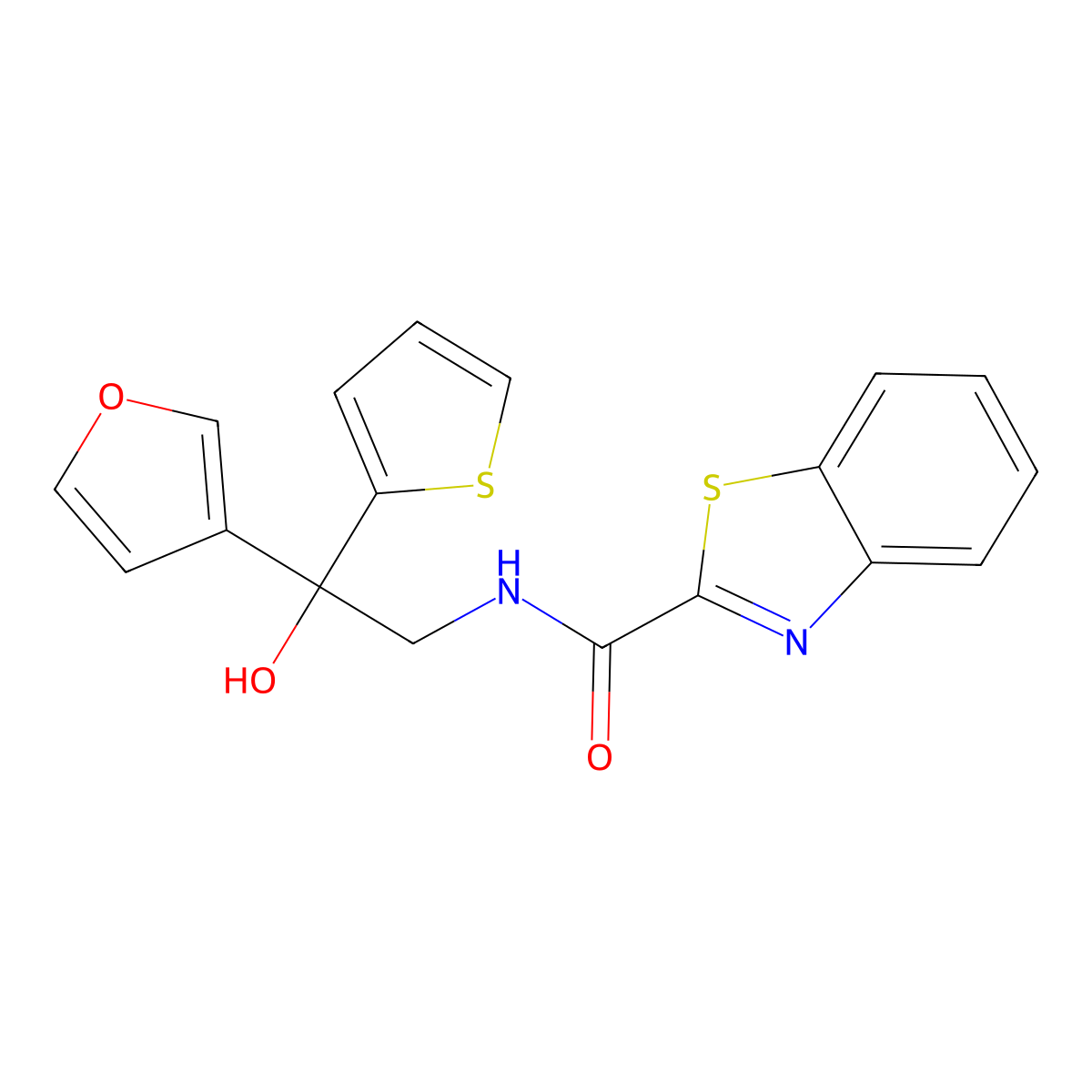 N-(2-(furan-3-yl)-2-hydroxy-2-(thiophen-2-yl)ethyl)benzo[d]thiazole-2-carboxamide molecular structure, CAS 2034238-55-4