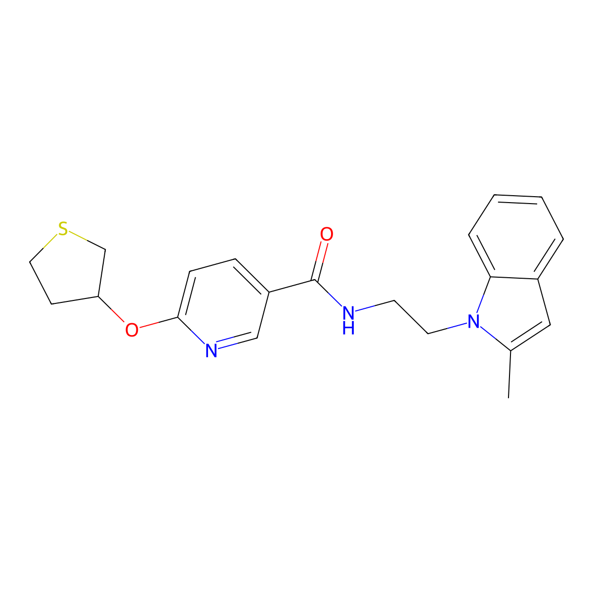 N-(2-(2-methyl-1H-indol-1-yl)ethyl)-6-((tetrahydrothiophen-3-yl)oxy)nicotinamide molecular structure, CAS 2034238-56-5