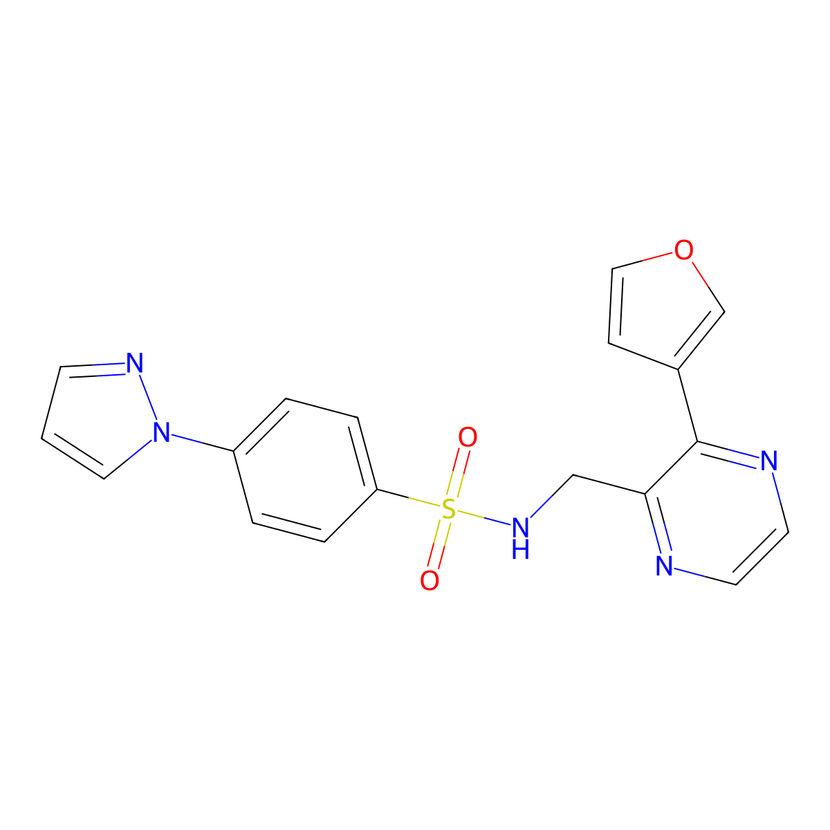 N-((3-(furan-3-yl)pyrazin-2-yl)methyl)-4-(1H-pyrazol-1-yl)benzenesulfonamide molecular structure, CAS 2034238-58-7