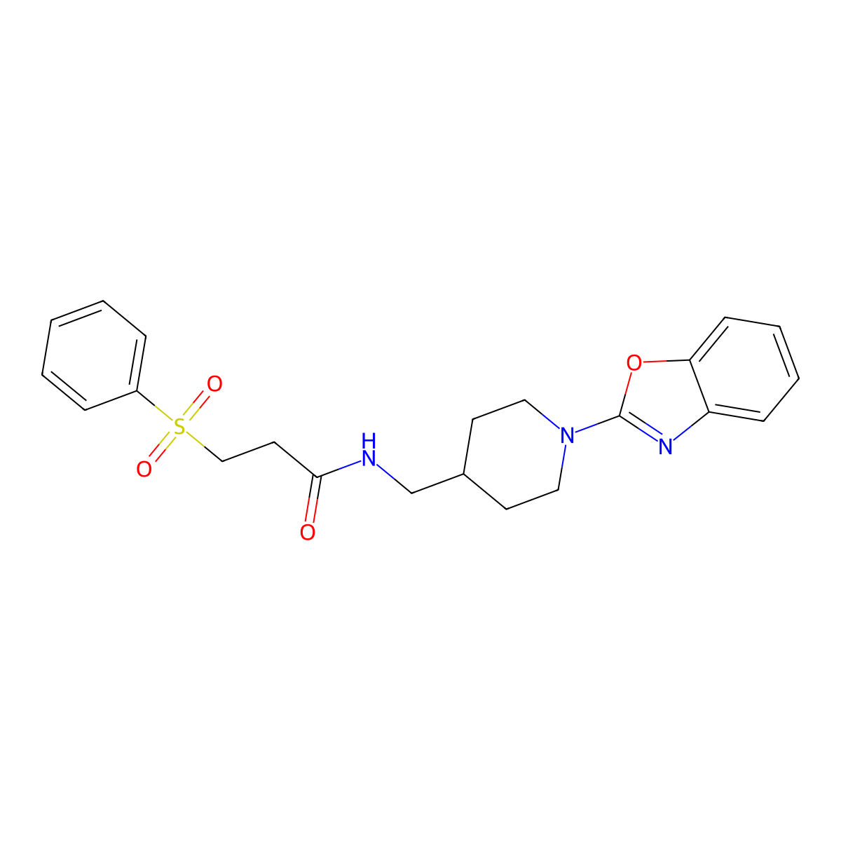 N-((1-(benzo[d]oxazol-2-yl)piperidin-4-yl)methyl)-3-(phenylsulfonyl)propanamide molecular structure, CAS 2034238-60-1