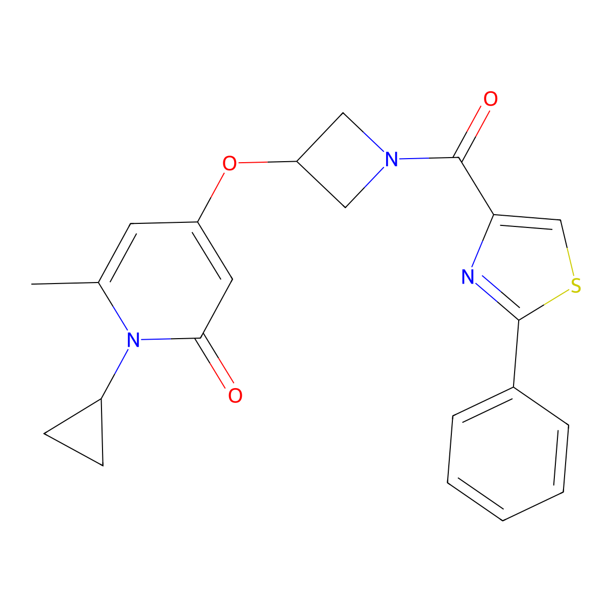 1-cyclopropyl-6-methyl-4-((1-(2-phenylthiazole-4-carbonyl)azetidin-3-yl)oxy)pyridin-2(1H)-one molecular structure, CAS 2034238-63-4
