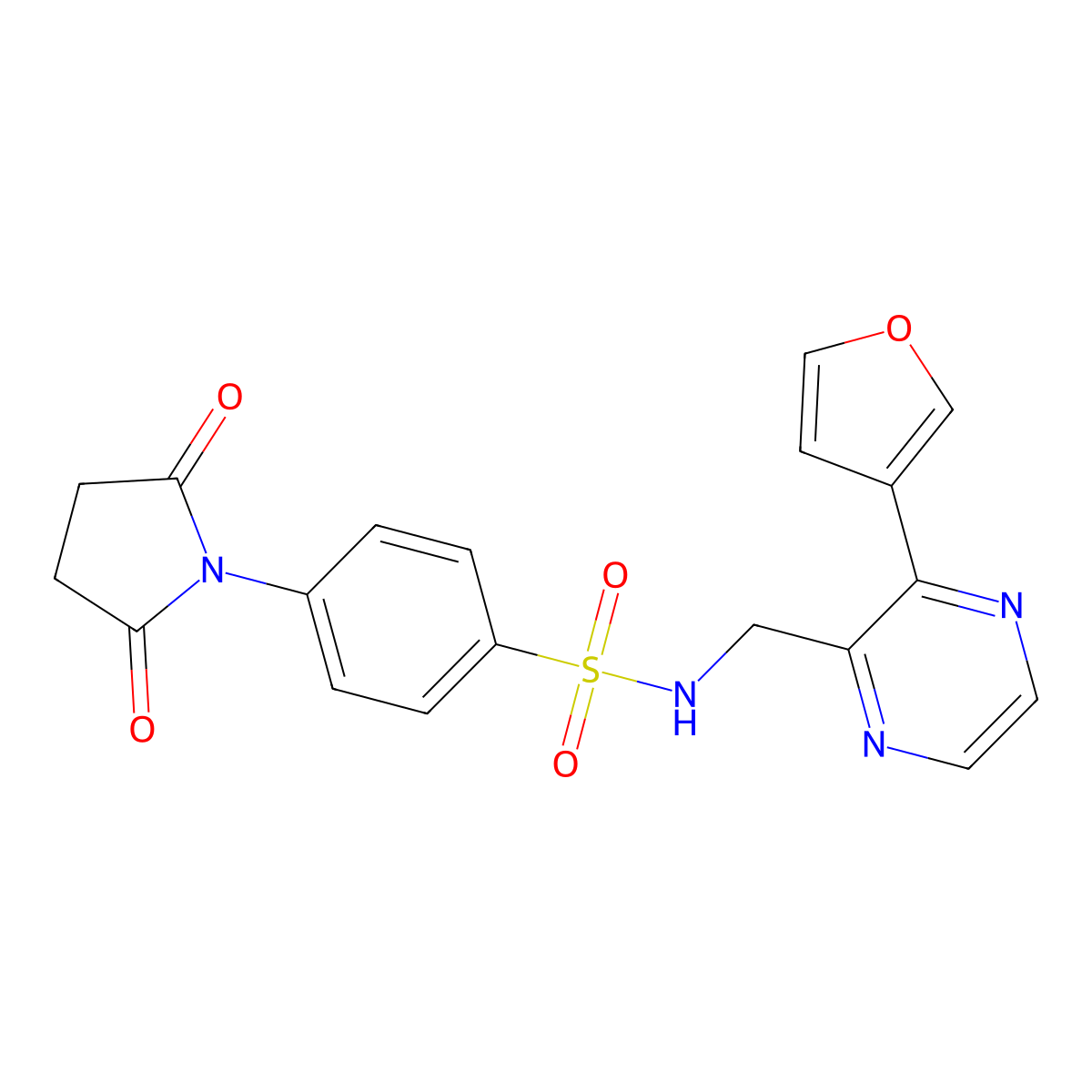 4-(2,5-dioxopyrrolidin-1-yl)-N-((3-(furan-3-yl)pyrazin-2-yl)methyl)benzenesulfonamide molecular structure, CAS 2034238-68-9
