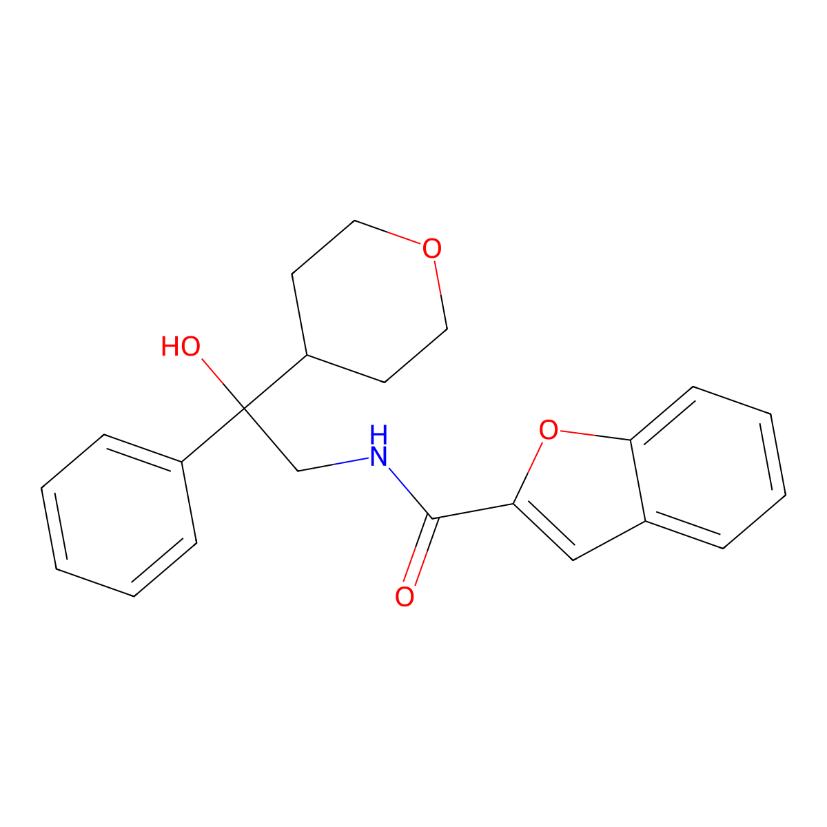 N-[2-hydroxy-2-(oxan-4-yl)-2-phenylethyl]-1-benzofuran-2-carboxamide molecular structure, CAS 2034238-69-0
