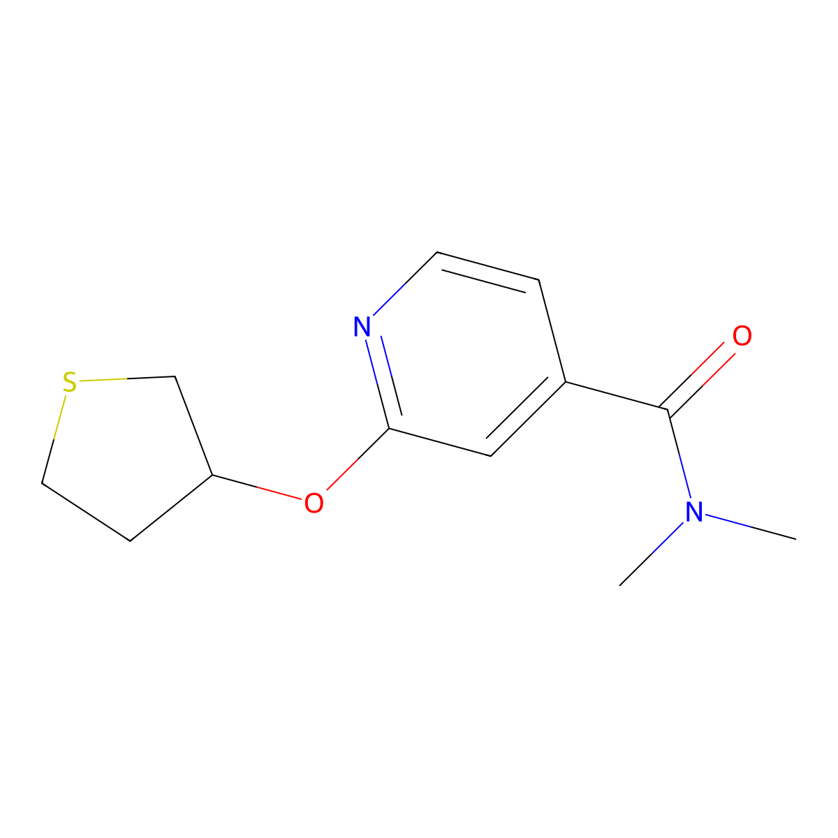 N,N-dimethyl-2-((tetrahydrothiophen-3-yl)oxy)isonicotinamide molecular structure, CAS 2034238-80-5