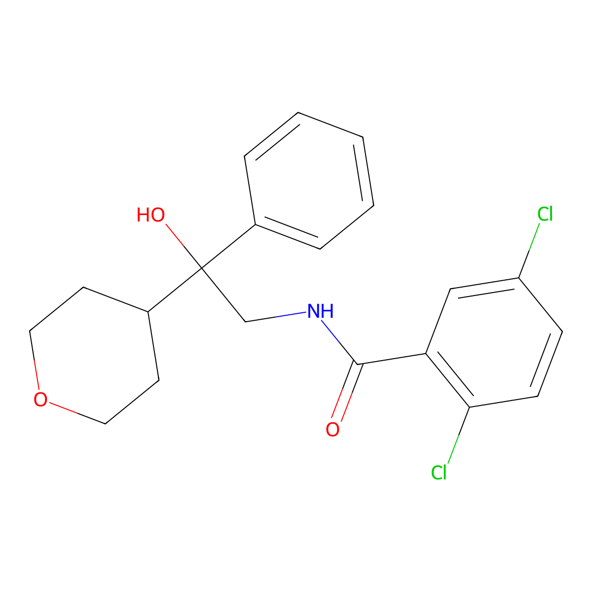 2,5-dichloro-N-[2-hydroxy-2-(oxan-4-yl)-2-phenylethyl]benzamide molecular structure, CAS 2034238-81-6