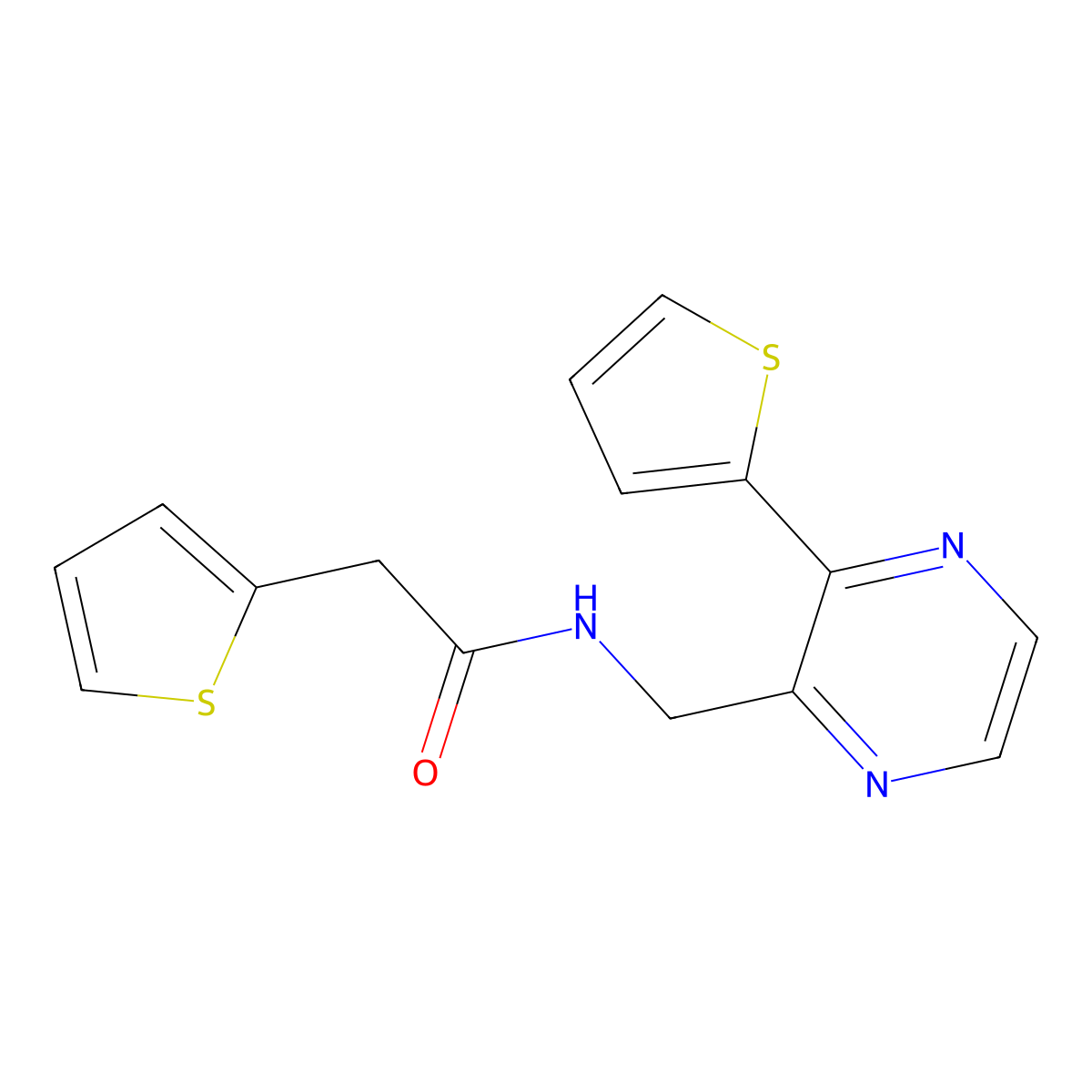 2-(thiophen-2-yl)-N-((3-(thiophen-2-yl)pyrazin-2-yl)methyl)acetamide molecular structure, CAS 2034238-83-8