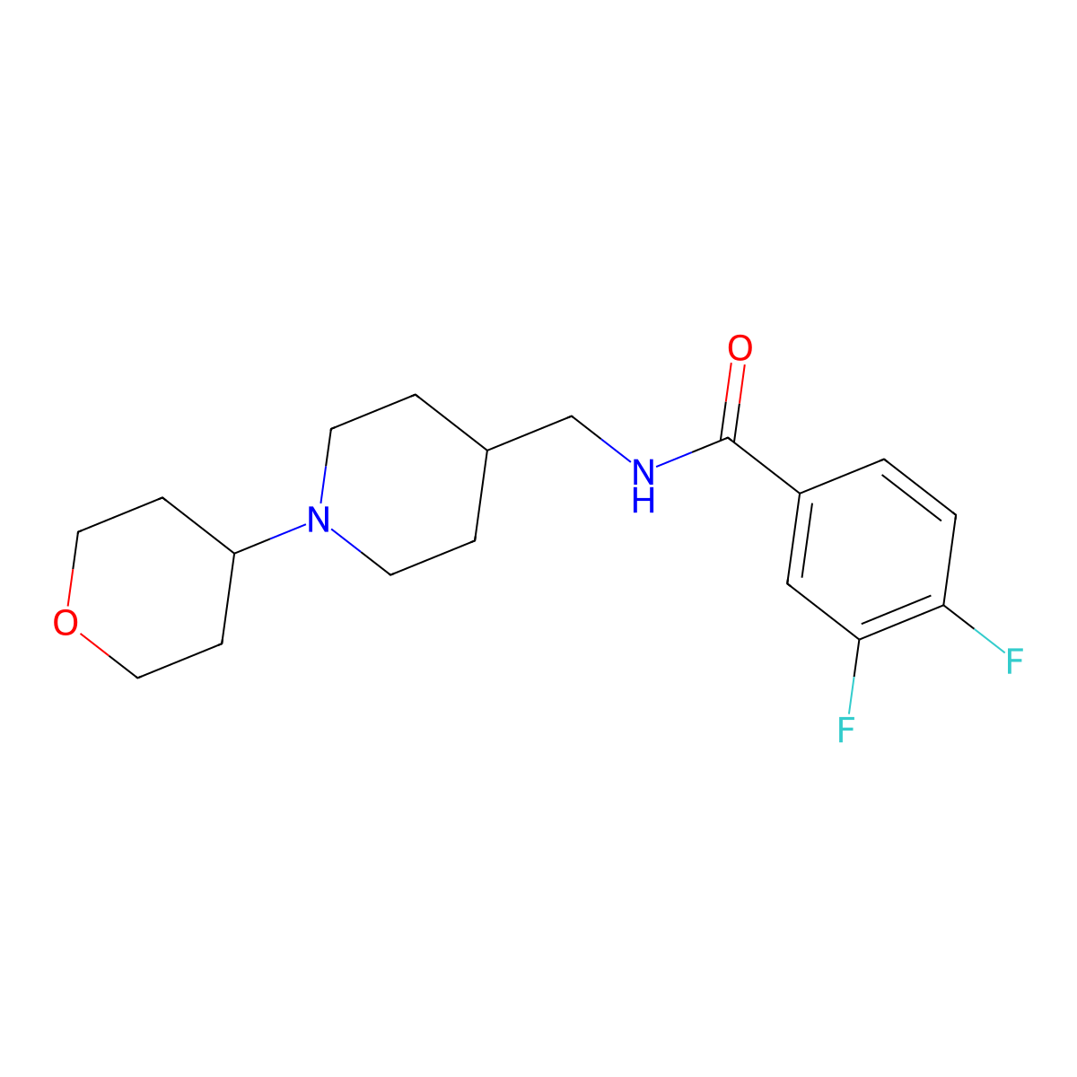 3,4-difluoro-N-((1-(tetrahydro-2H-pyran-4-yl)piperidin-4-yl)methyl)benzamide molecular structure, CAS 2034238-84-9